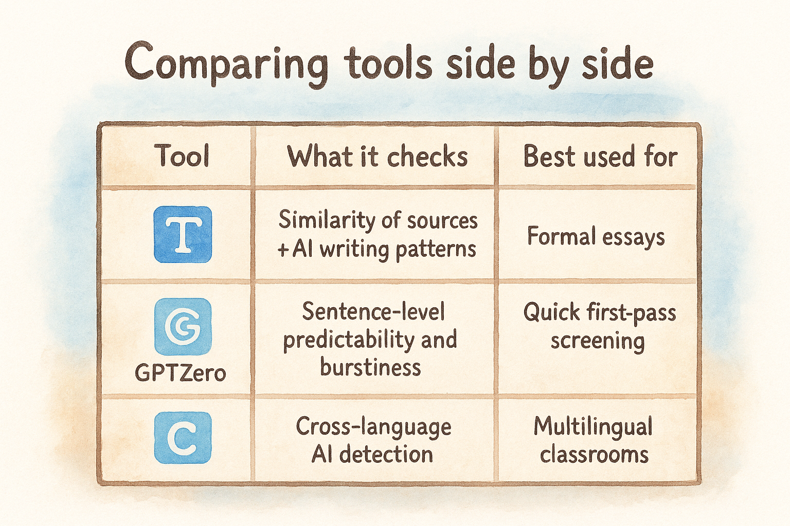 Comparing tools side by side
