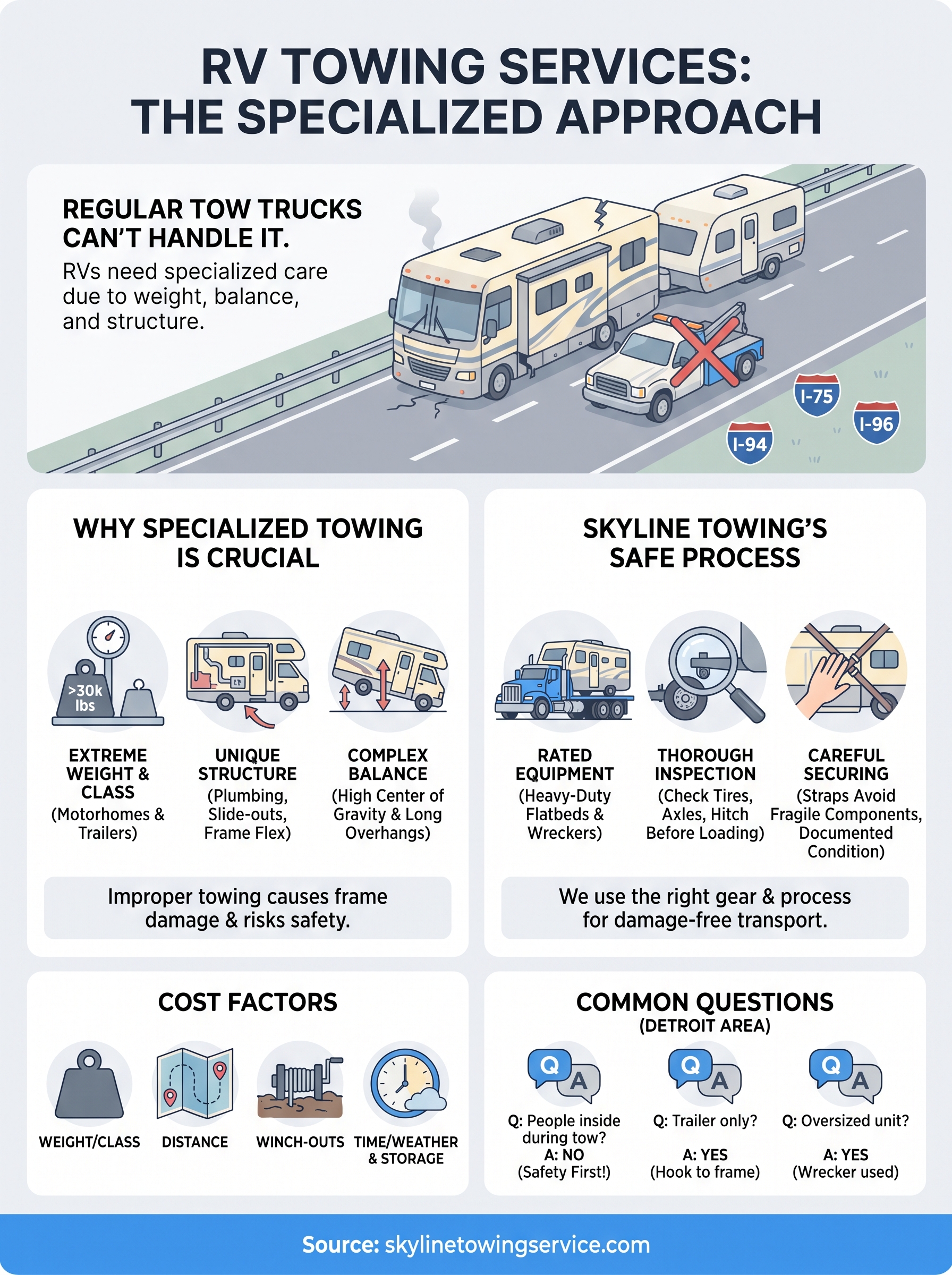 RV Trailer Towing Service: What Detroit Owners Should Expect towing rv service infographic