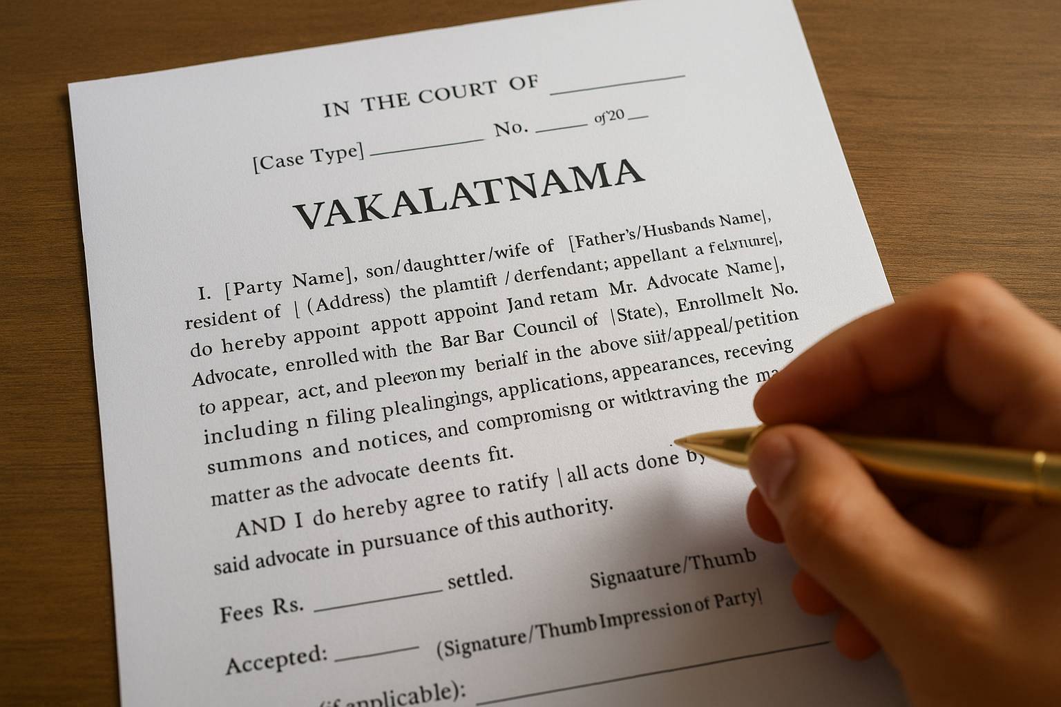 A sample vakalatnama format you can reference