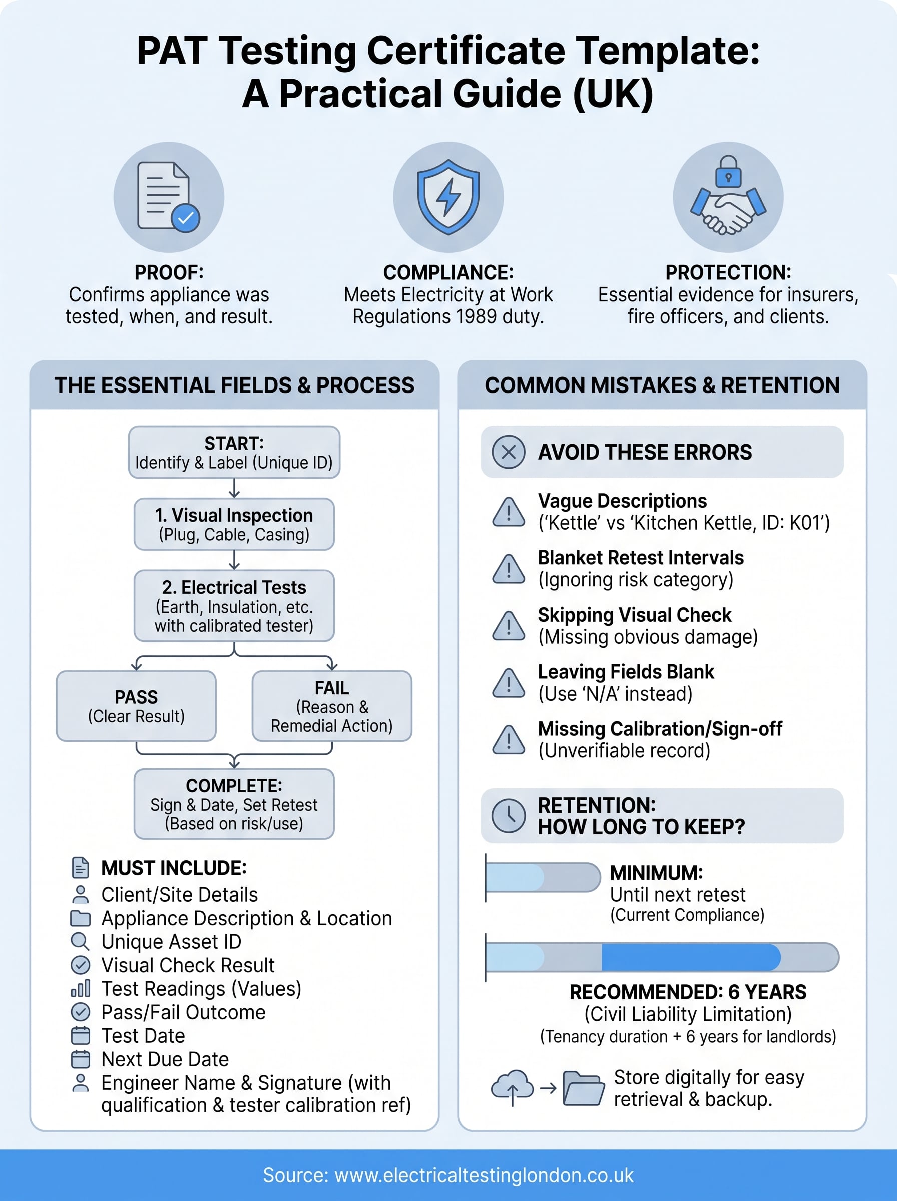 pat testing certificates template infographic