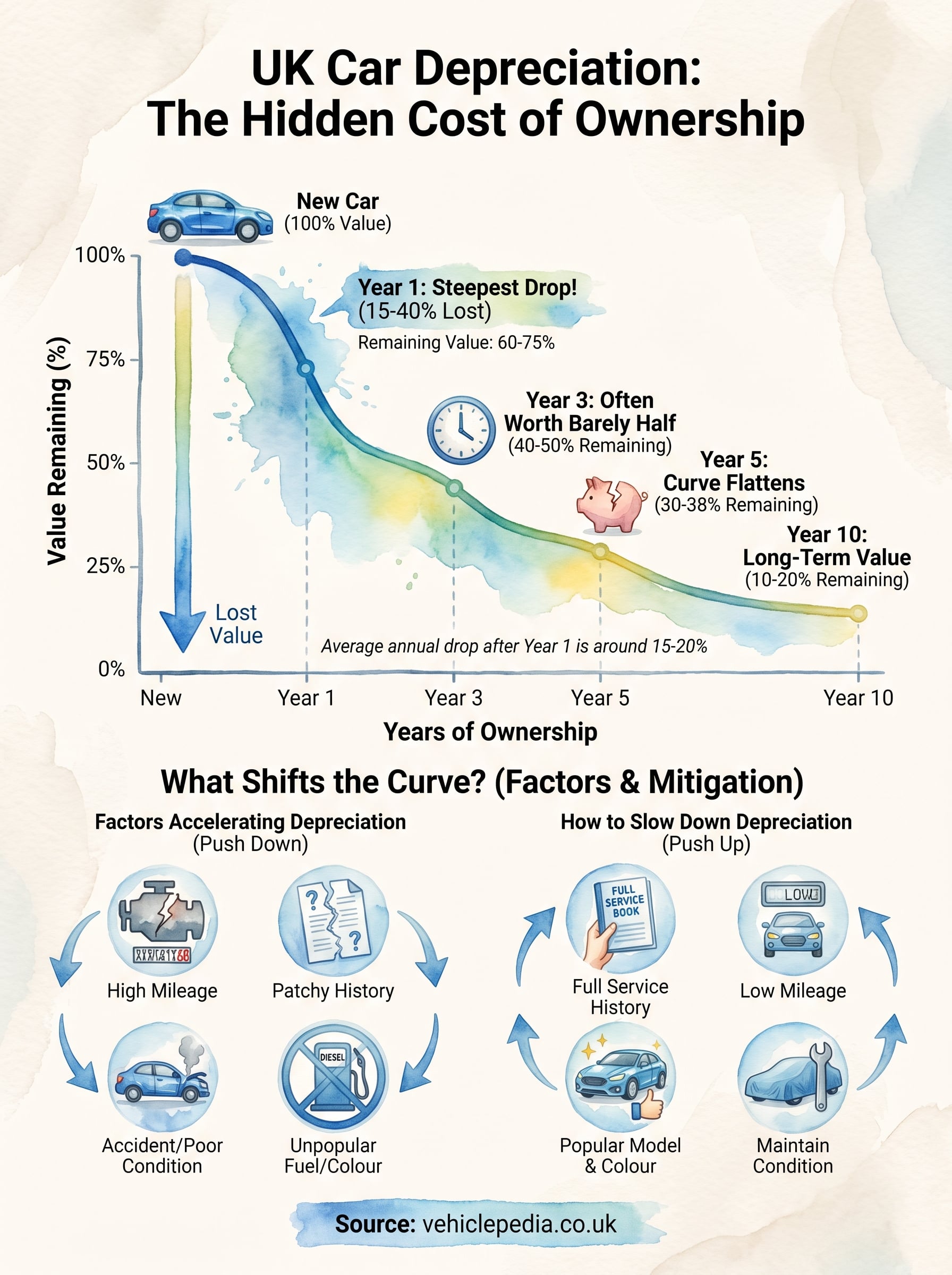 how much do cars depreciate per year infographic