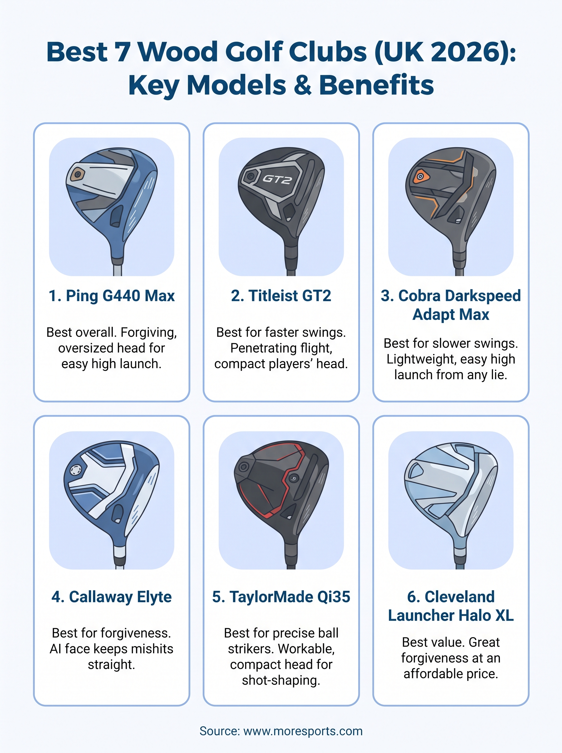 seven wood golf clubs infographic