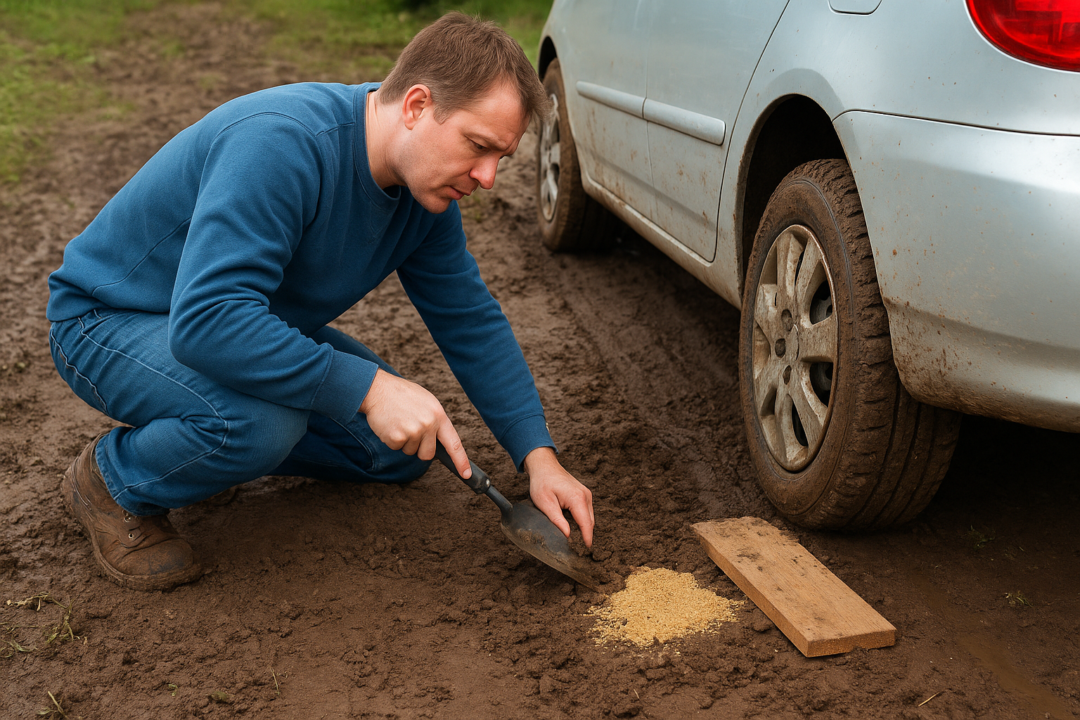 Step 2. Clear the tires and pack in traction material