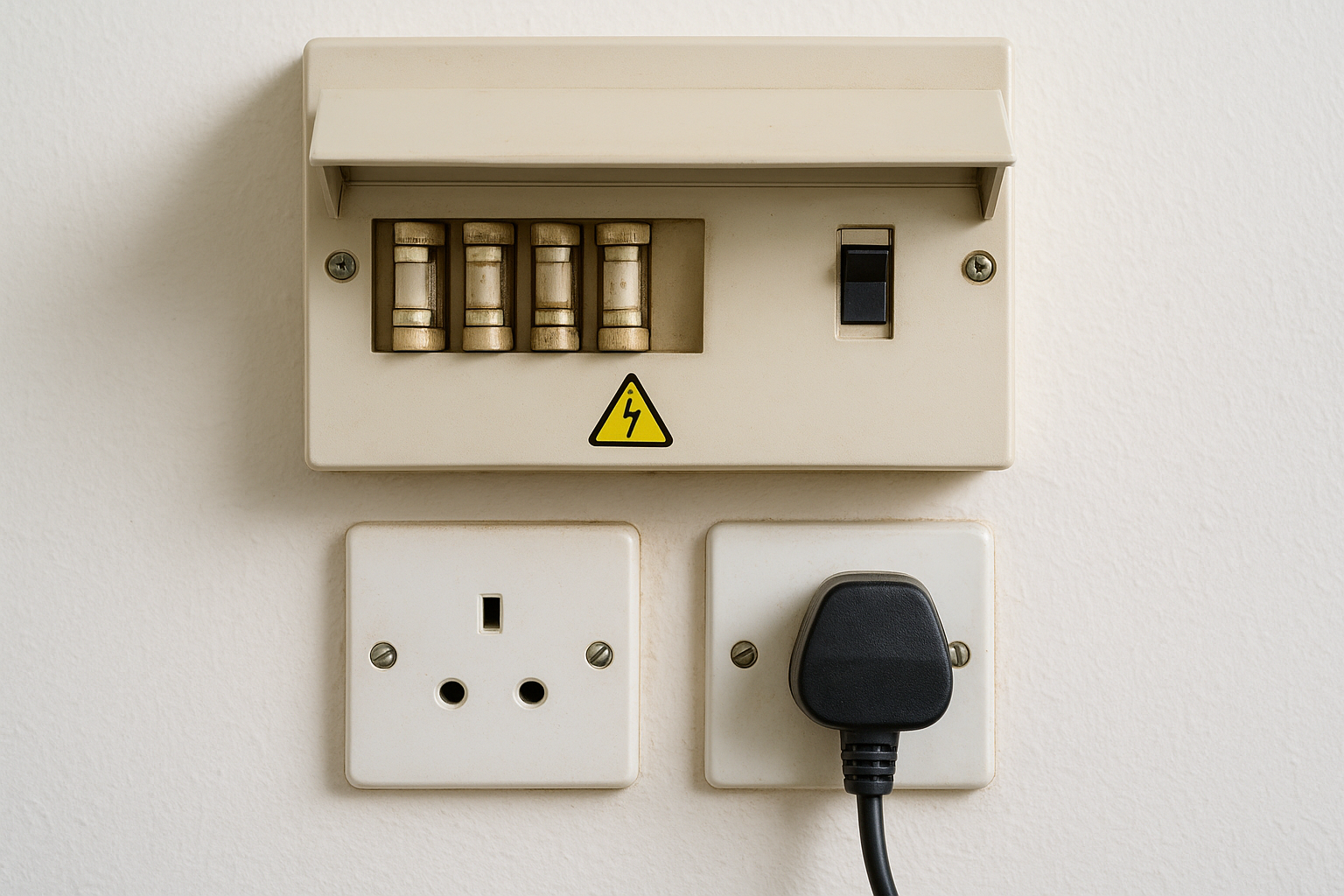 Warning signs at the consumer unit and sockets