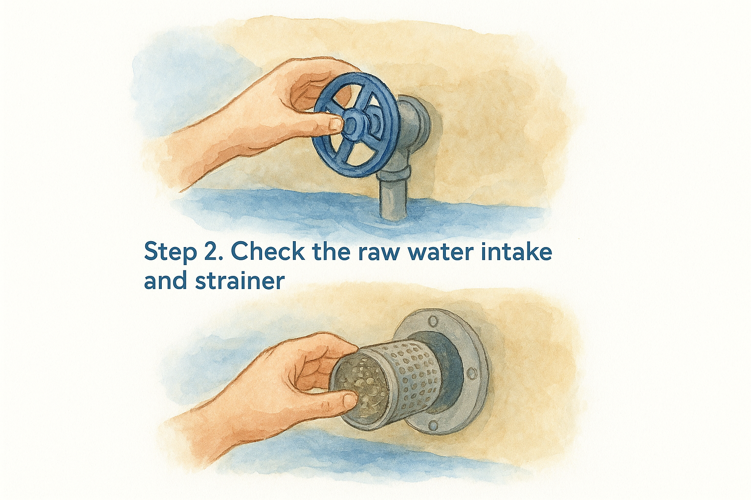 Step 2. Check the raw water intake and strainer