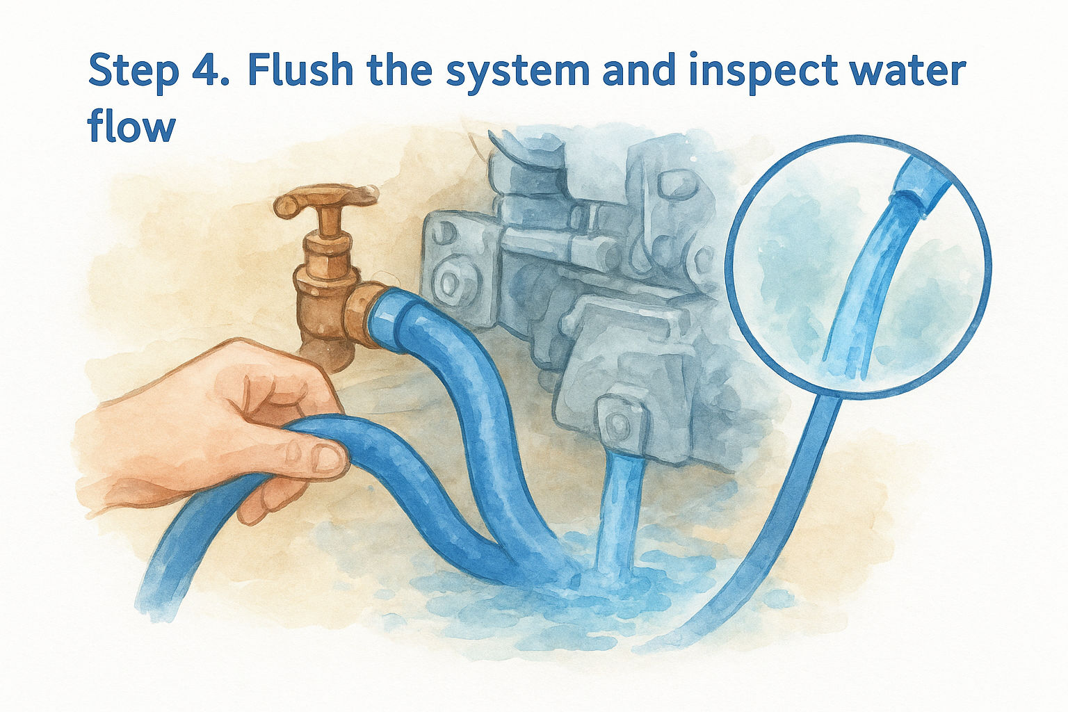 Step 4. Flush the system and inspect water flow