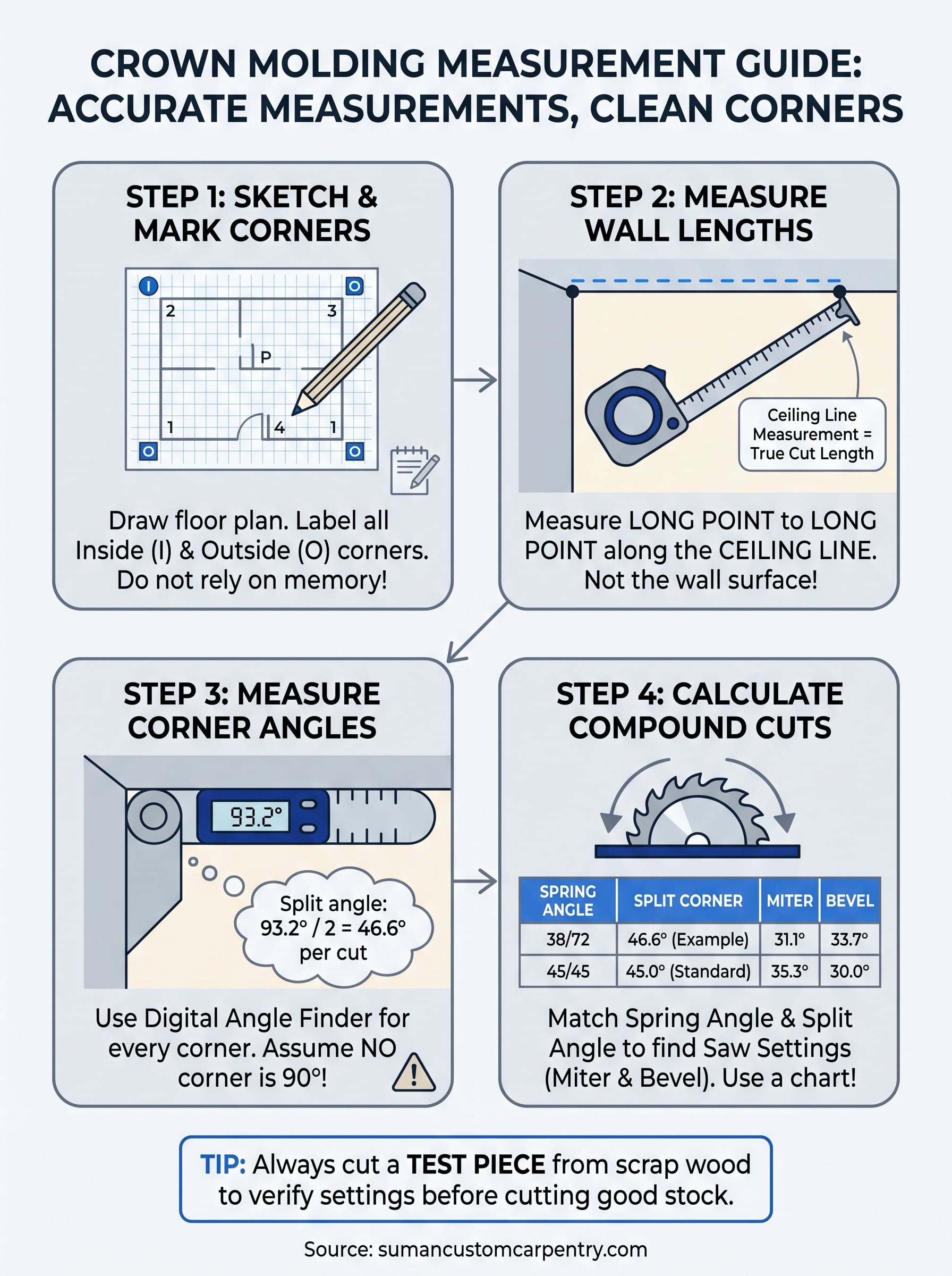 how to measure crown molding infographic