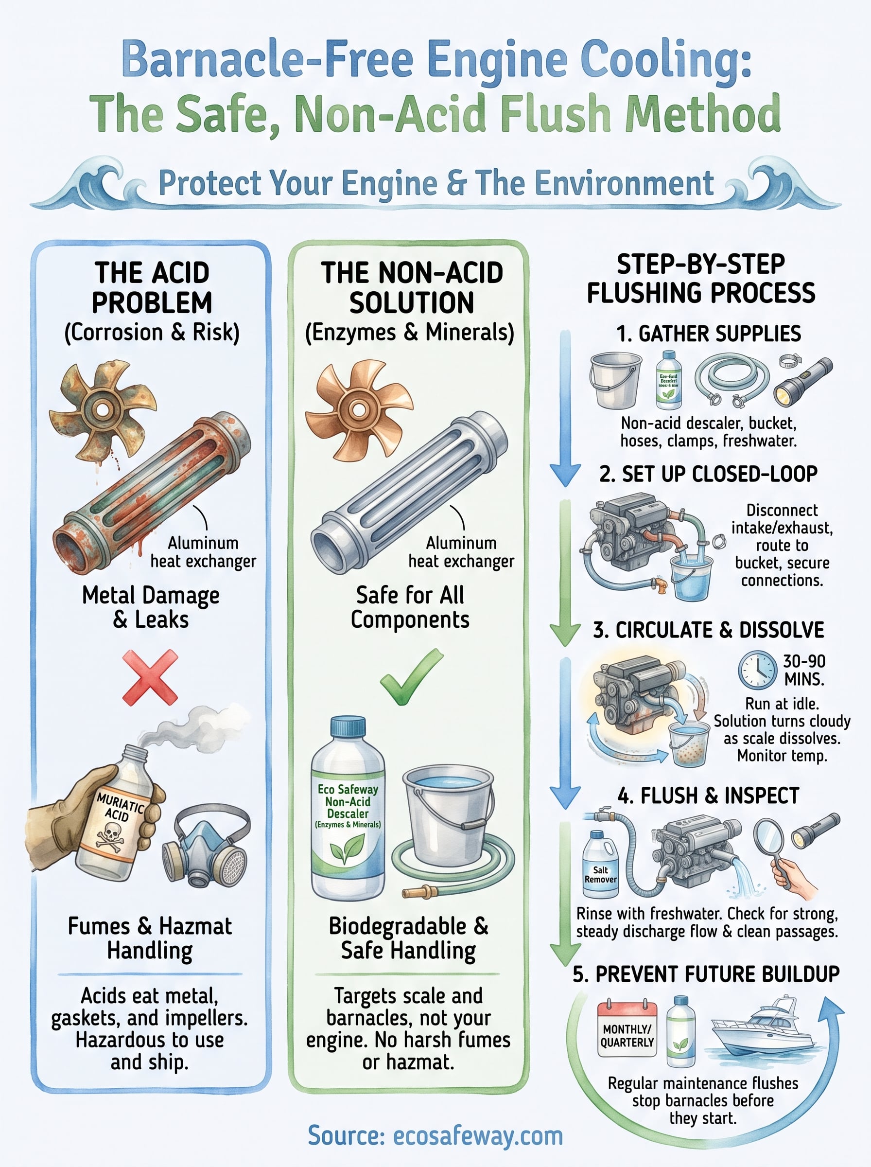 how to remove barnacles from engine cooling system without acid infographic