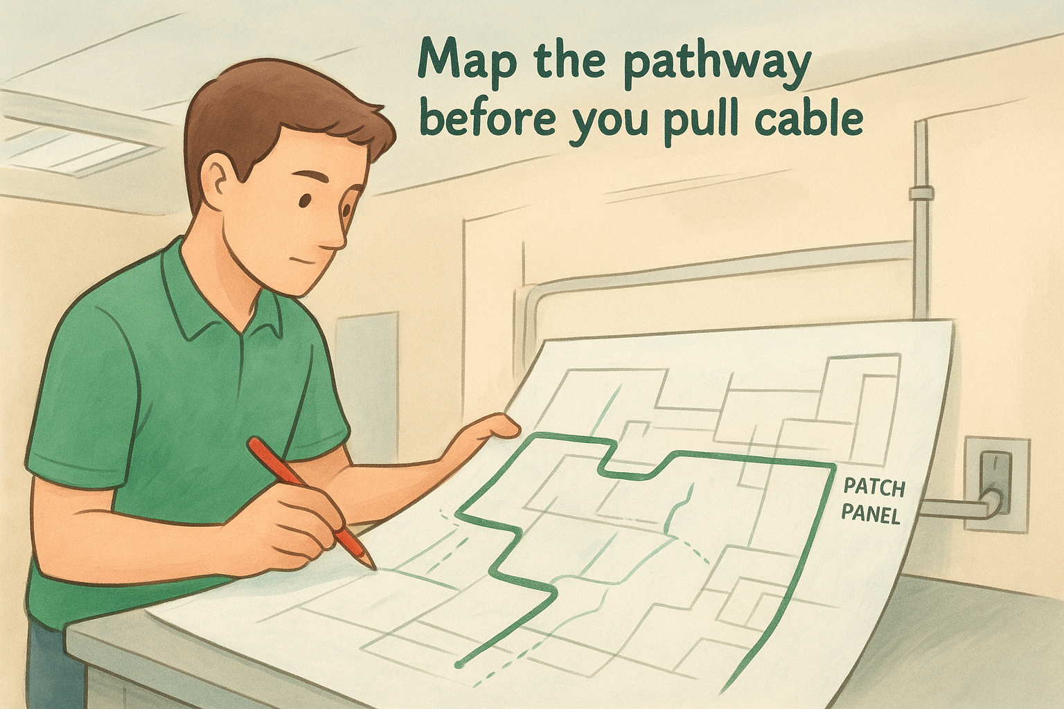 Map the Cat6 pathway before pulling cable