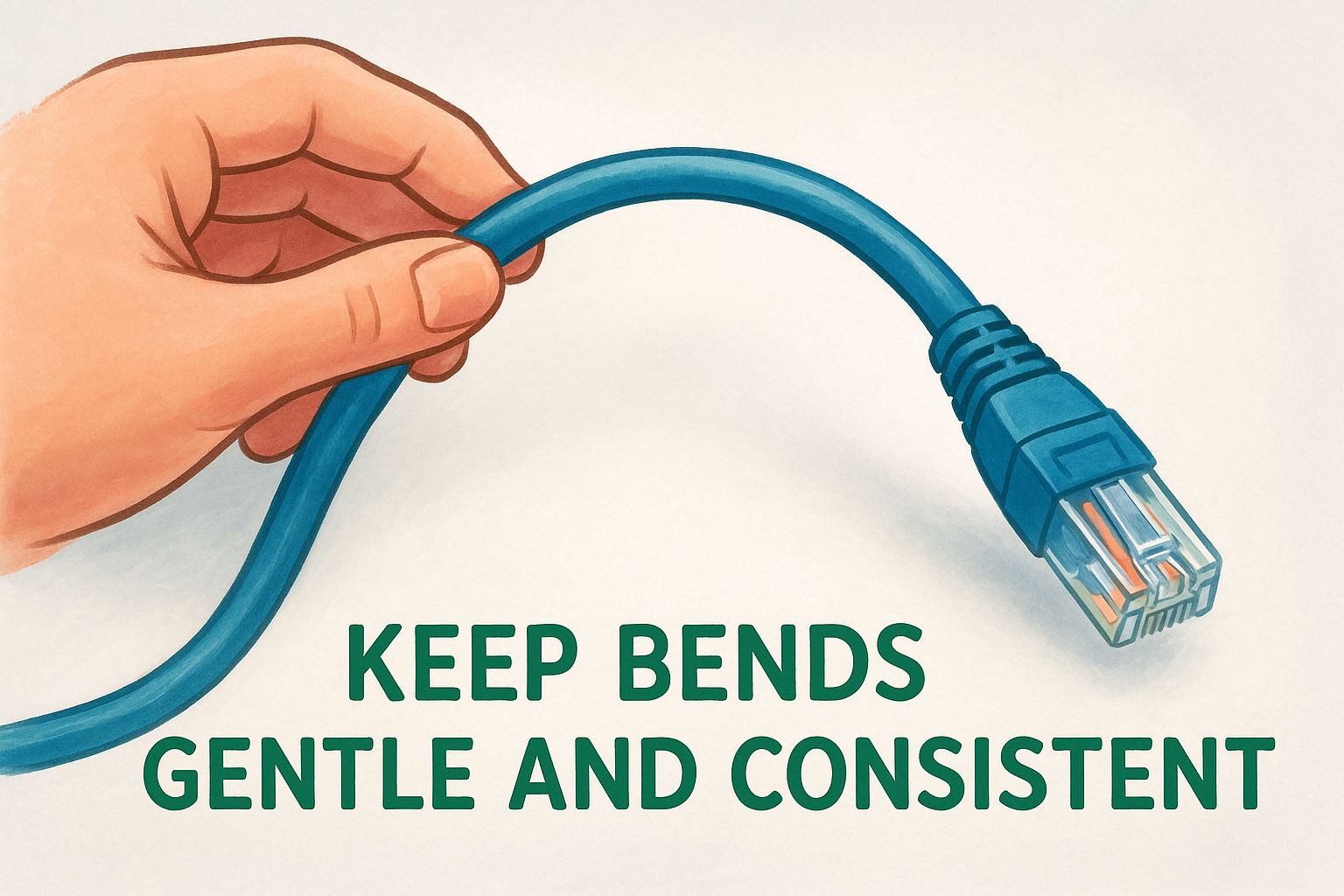 Protect Cat6 cable bend radius and pulling tension