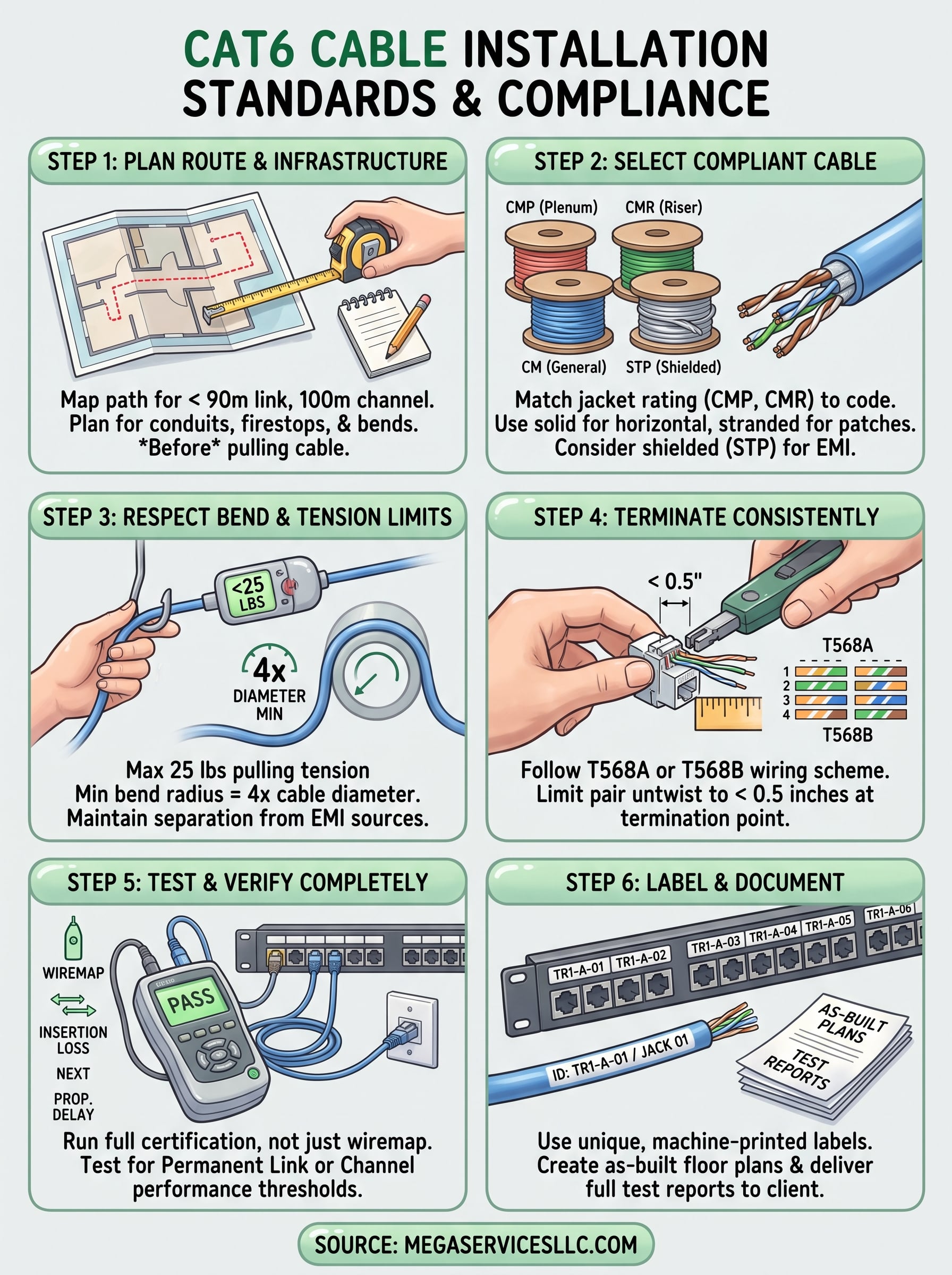 Six-step Cat6 cable installation standards overview