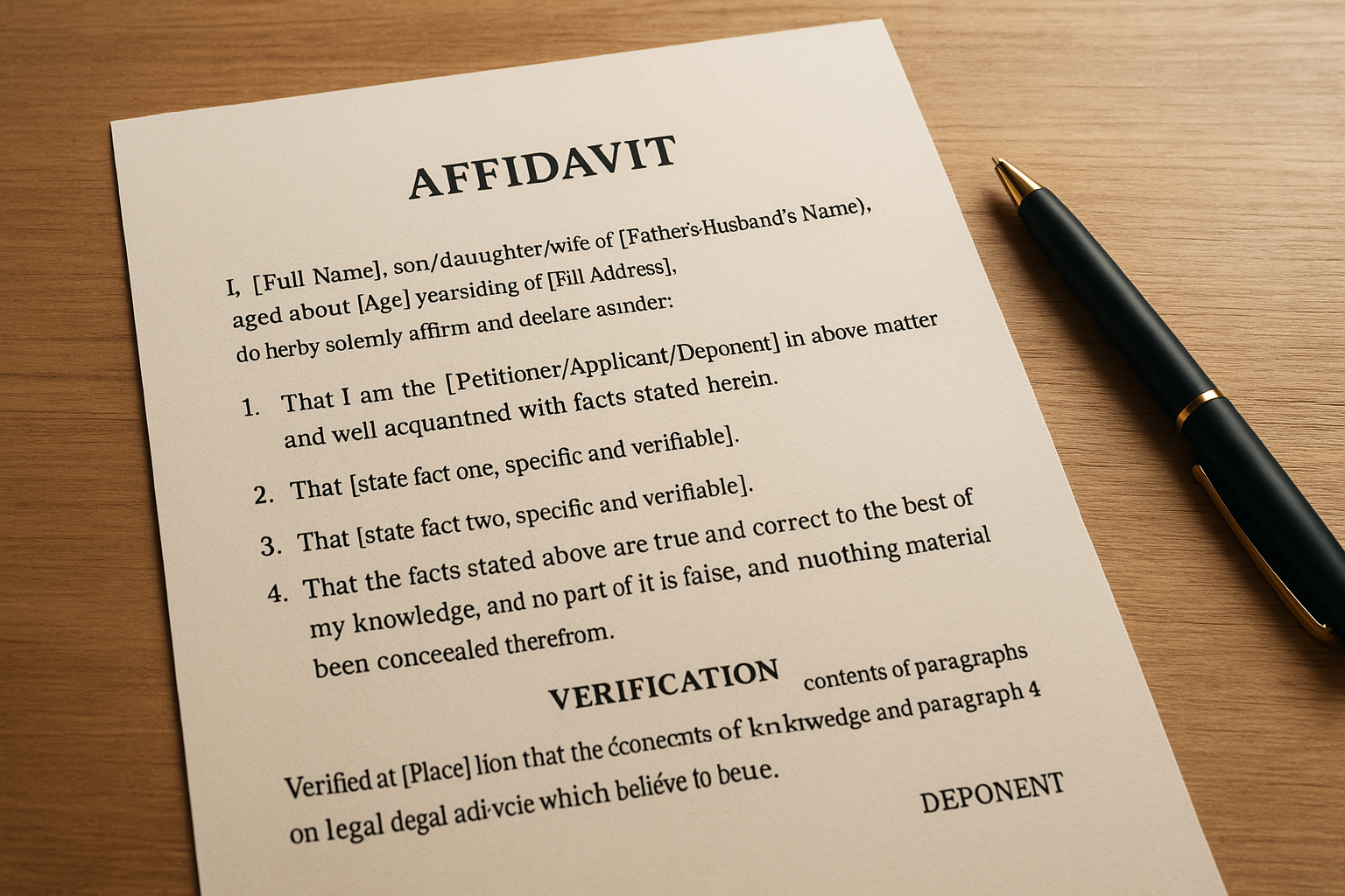 What does a standard affidavit look like on paper?