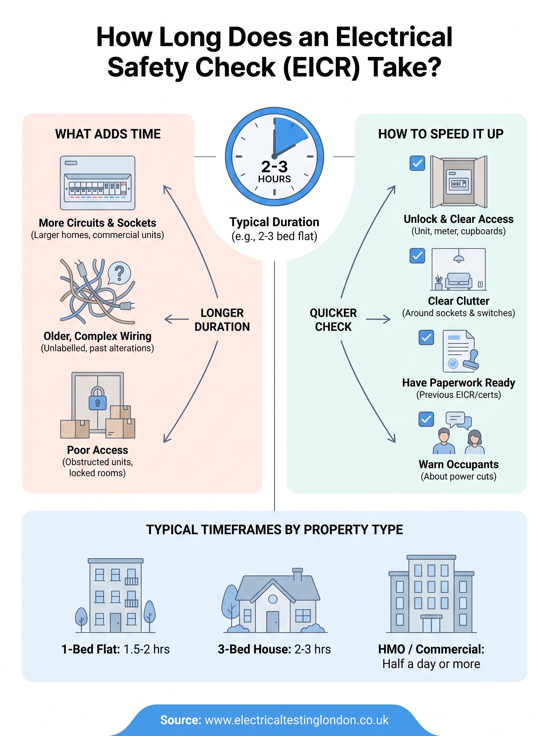 how long does an electrical safety check take infographic