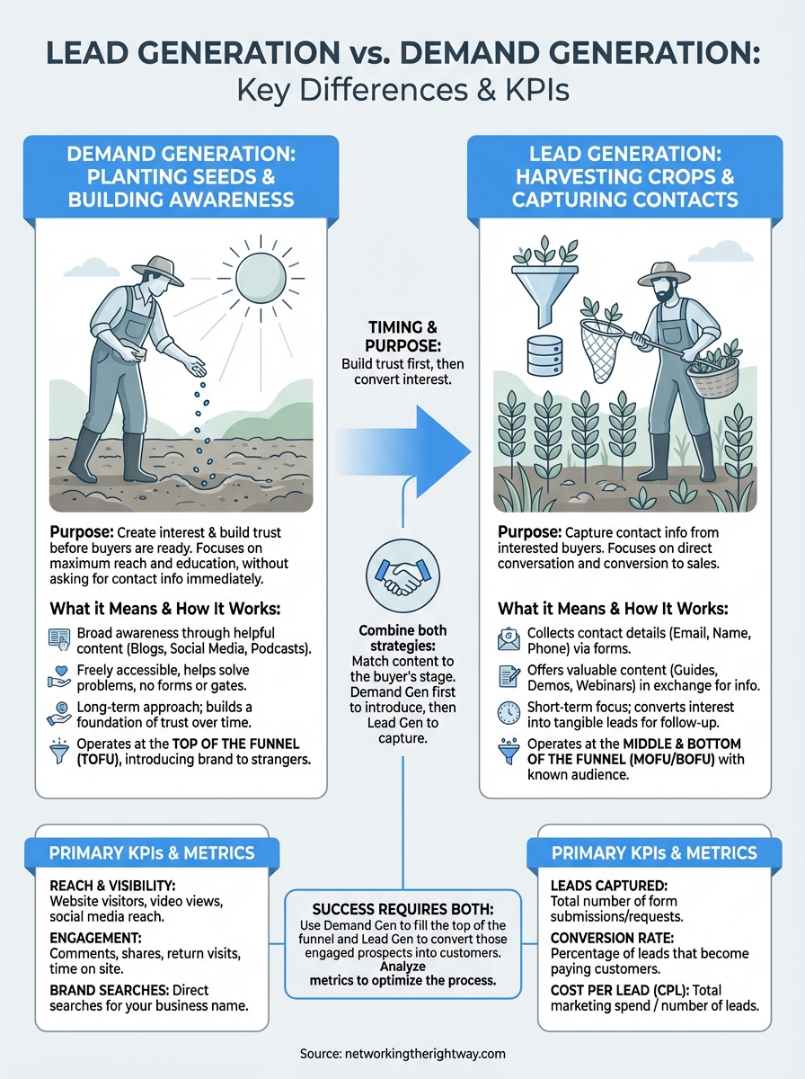 lead generation vs demand generation infographic