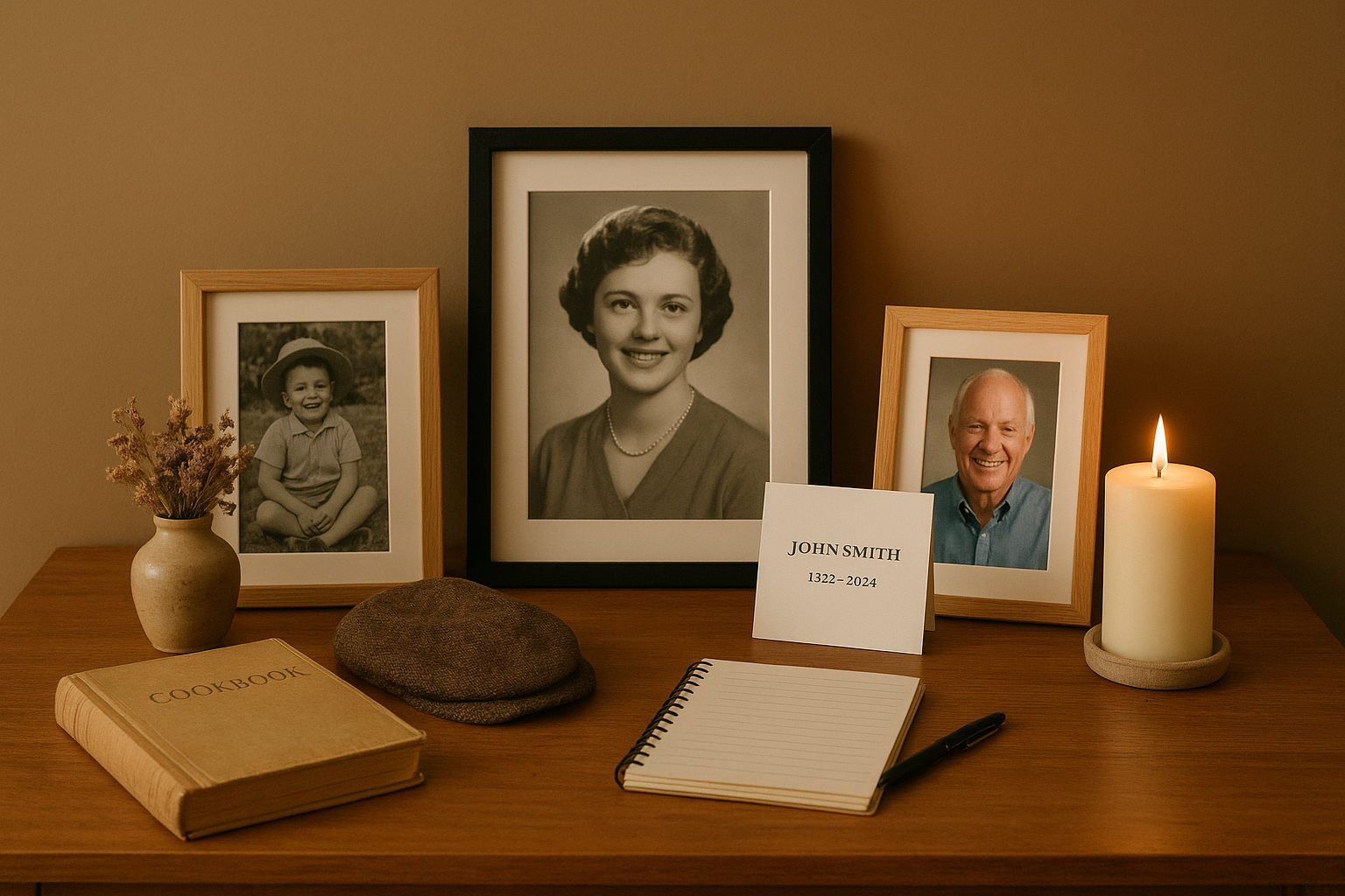2. Set up a memory table with photos and keepsakes