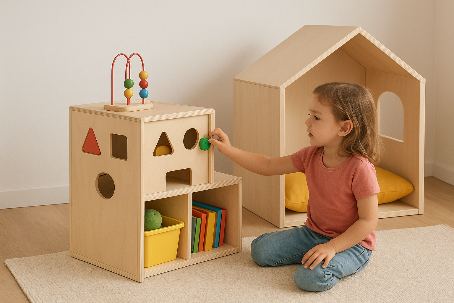 5. Multi-purpose furniture like activity cubes and playhouses