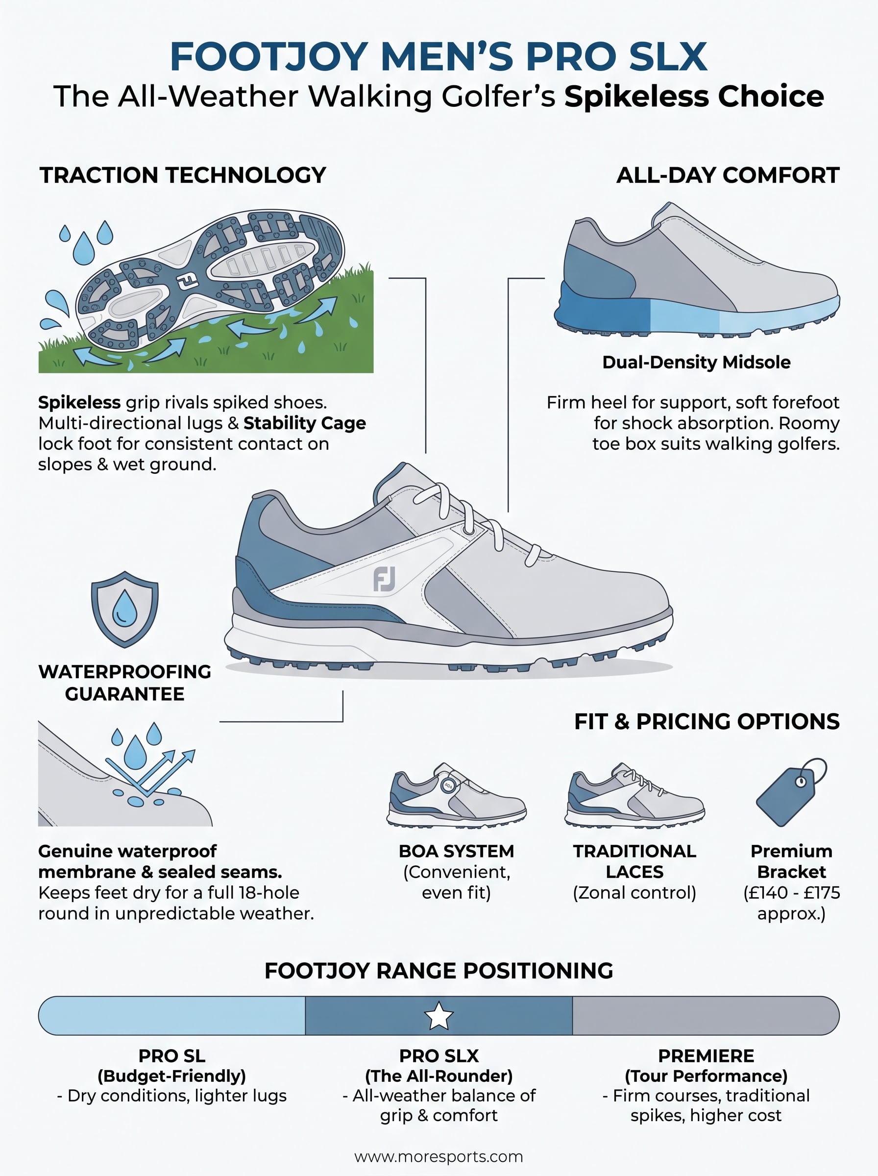 footjoy mens pro slx golf shoes infographic