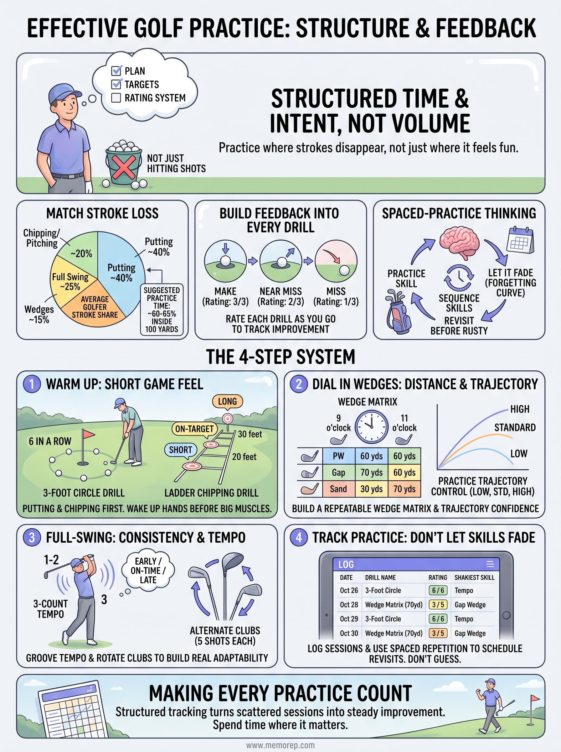 how to practice golf effectively infographic