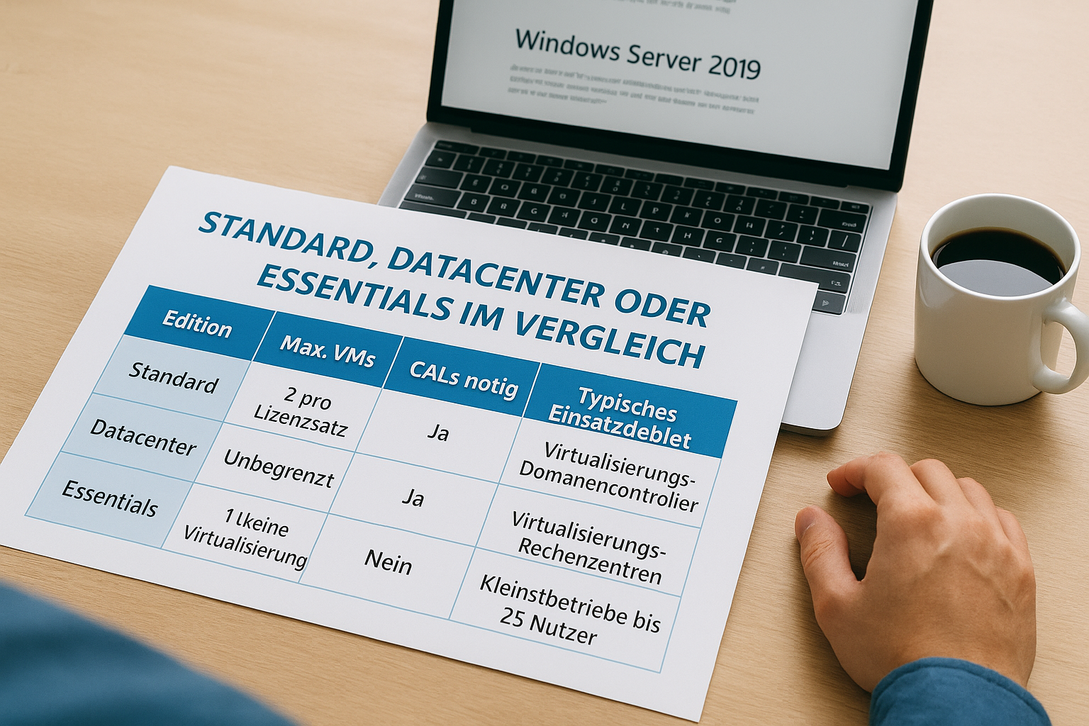 Standard, Datacenter oder Essentials im Vergleich