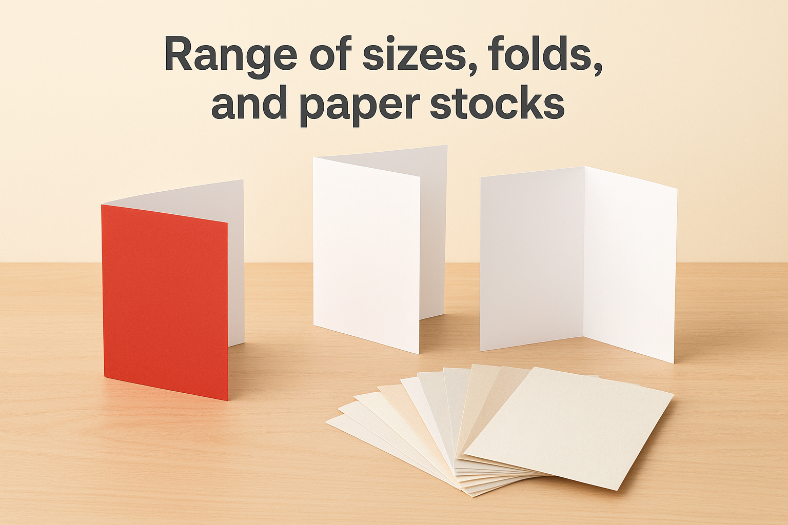 Range of sizes, folds, and paper stocks