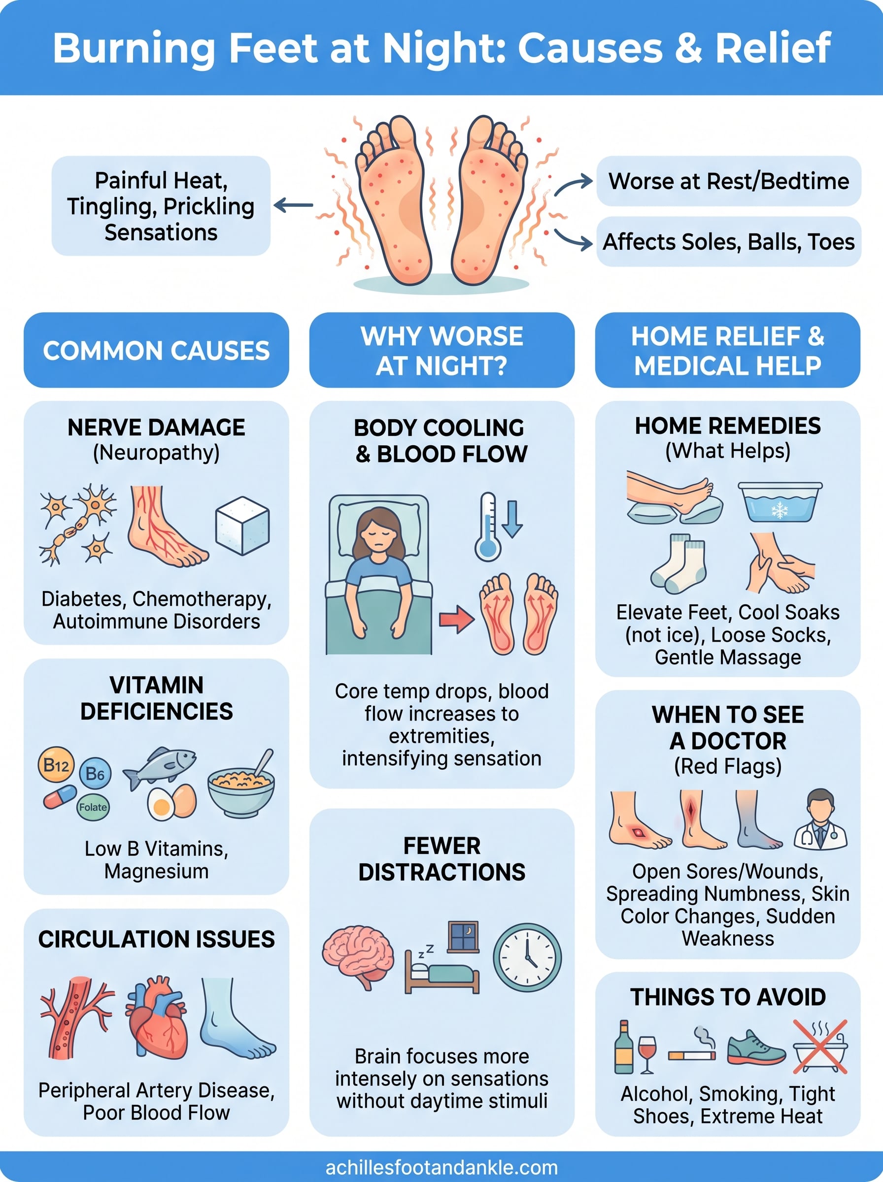 causes of burning feet at night infographic