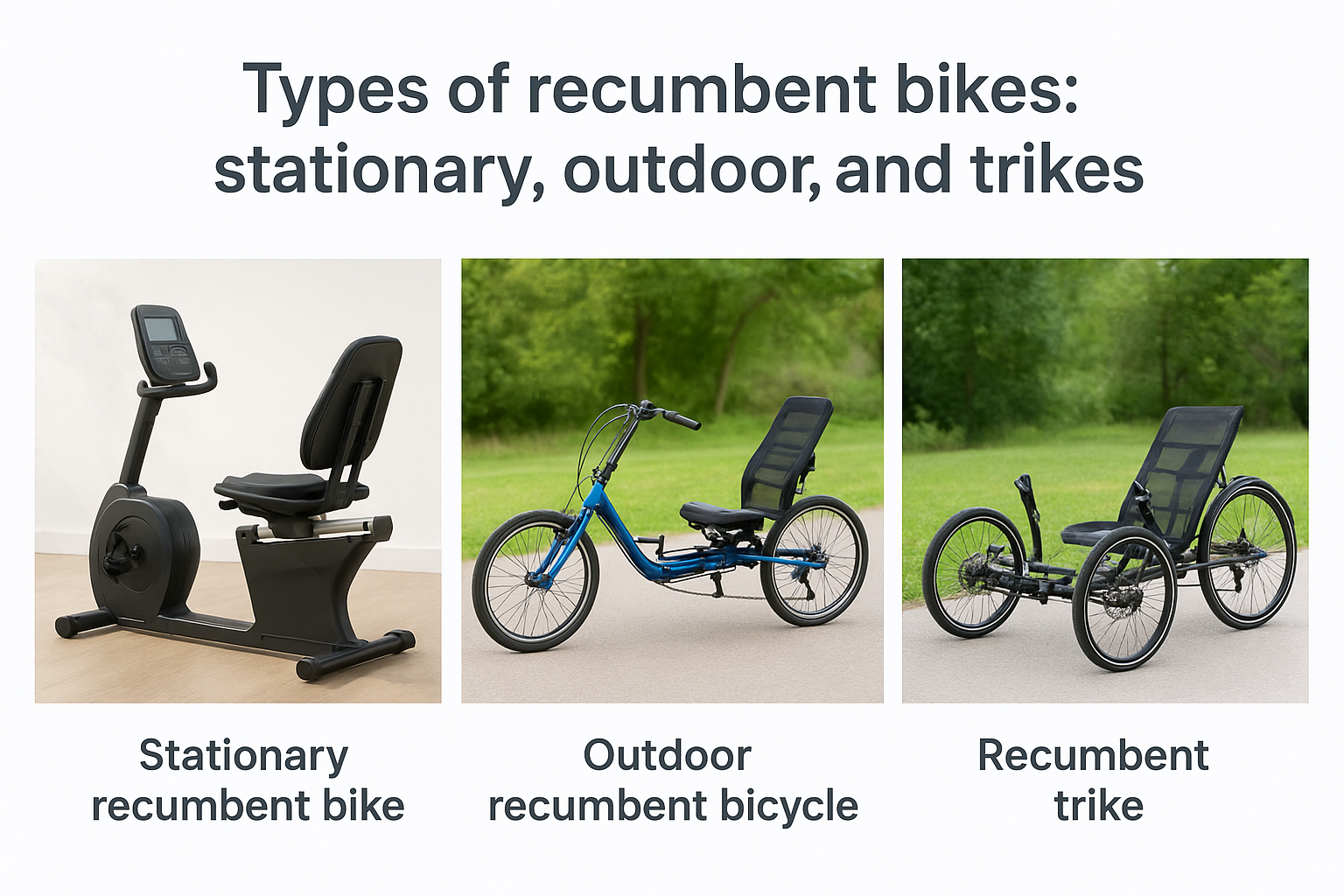 Types of recumbent bikes: stationary, outdoor, and trikes