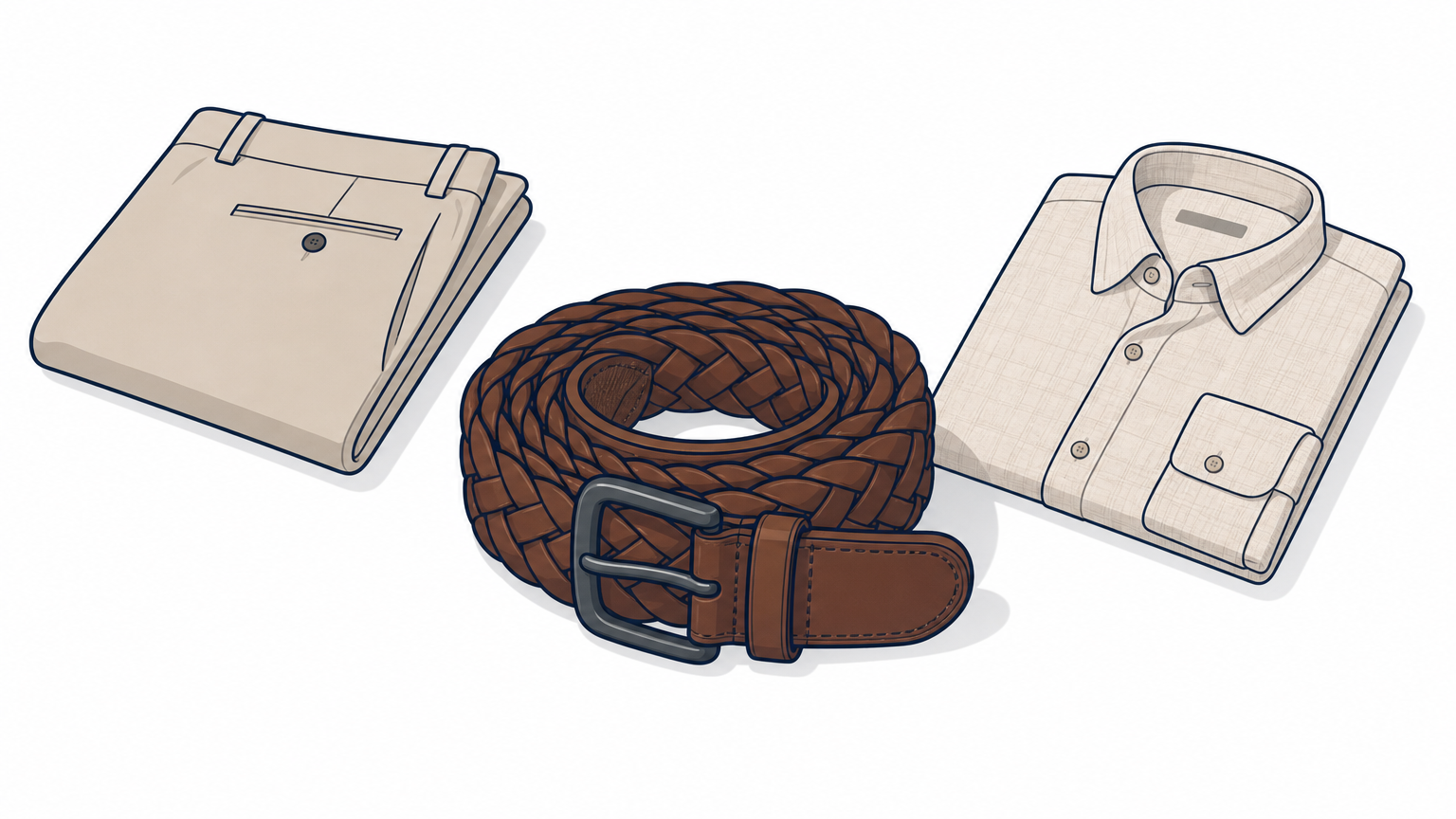 Ceinture tressée en cuir homme avec chino clair et chemise en lin