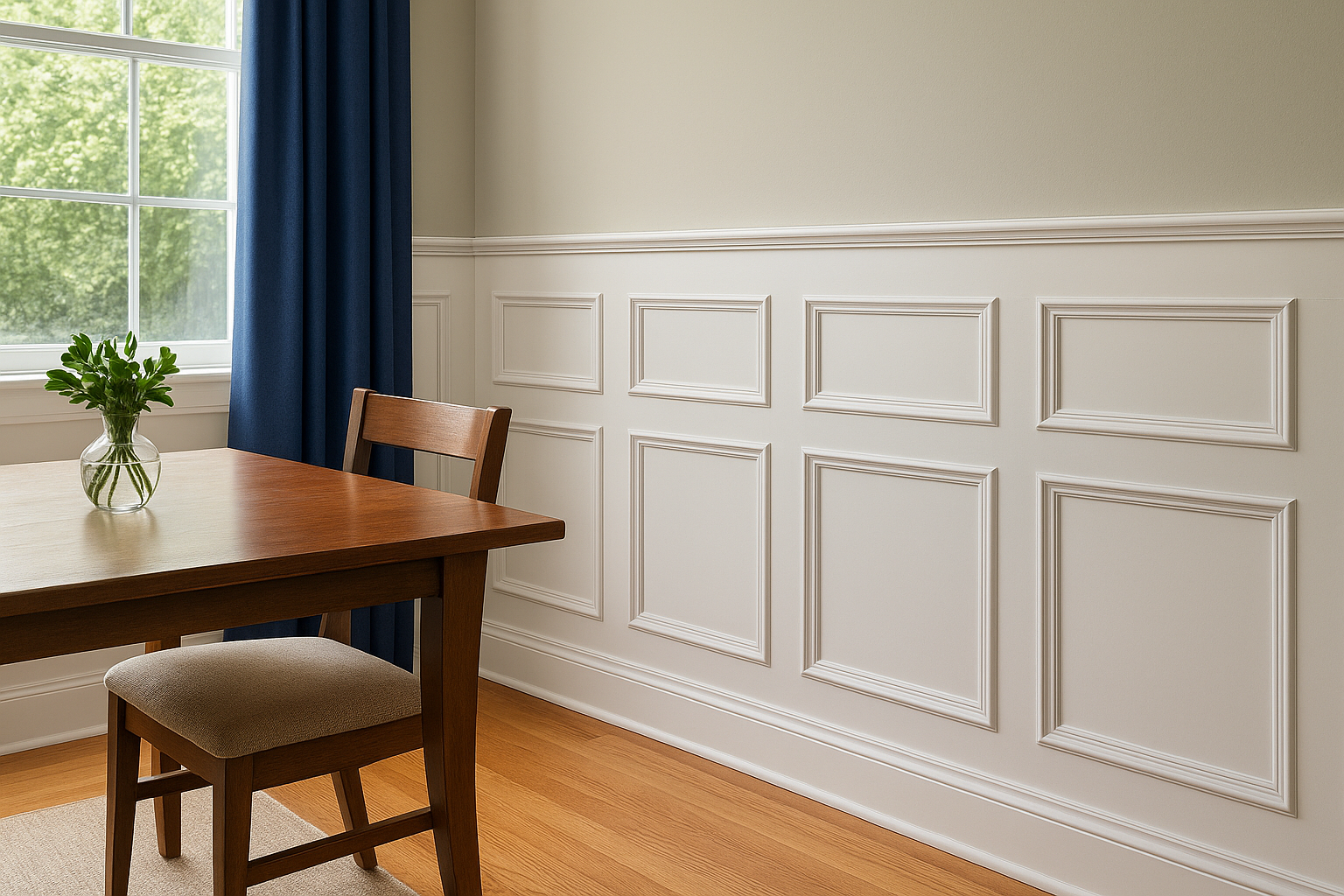 1. Custom raised panel wainscoting