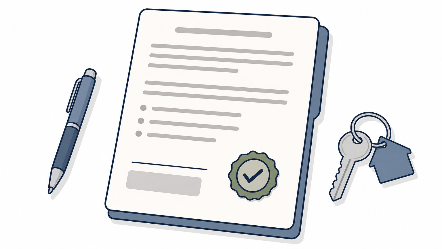 A signed lawn care guarantee document on a table next to a pen and a house key.