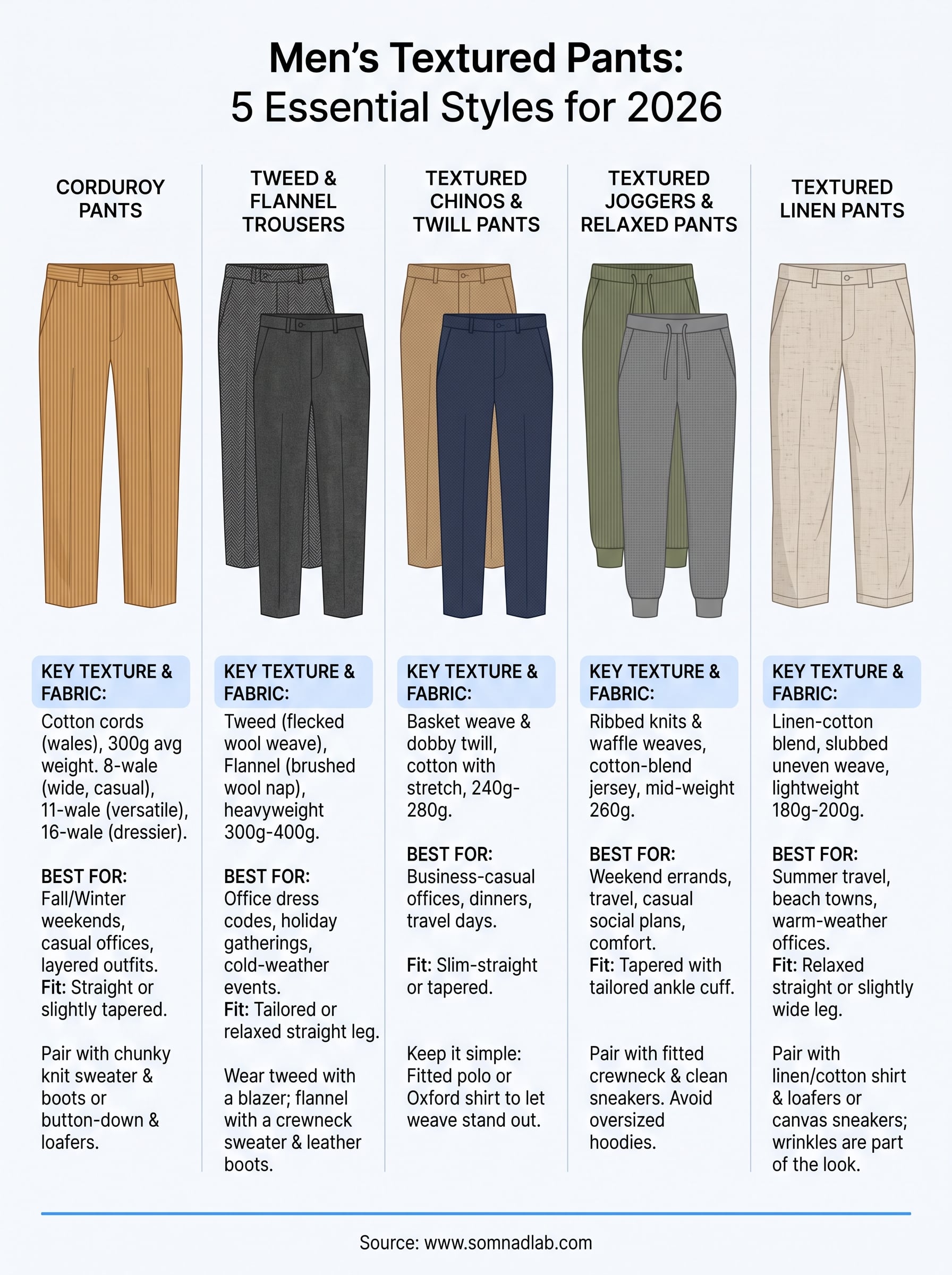 textured pants men infographic