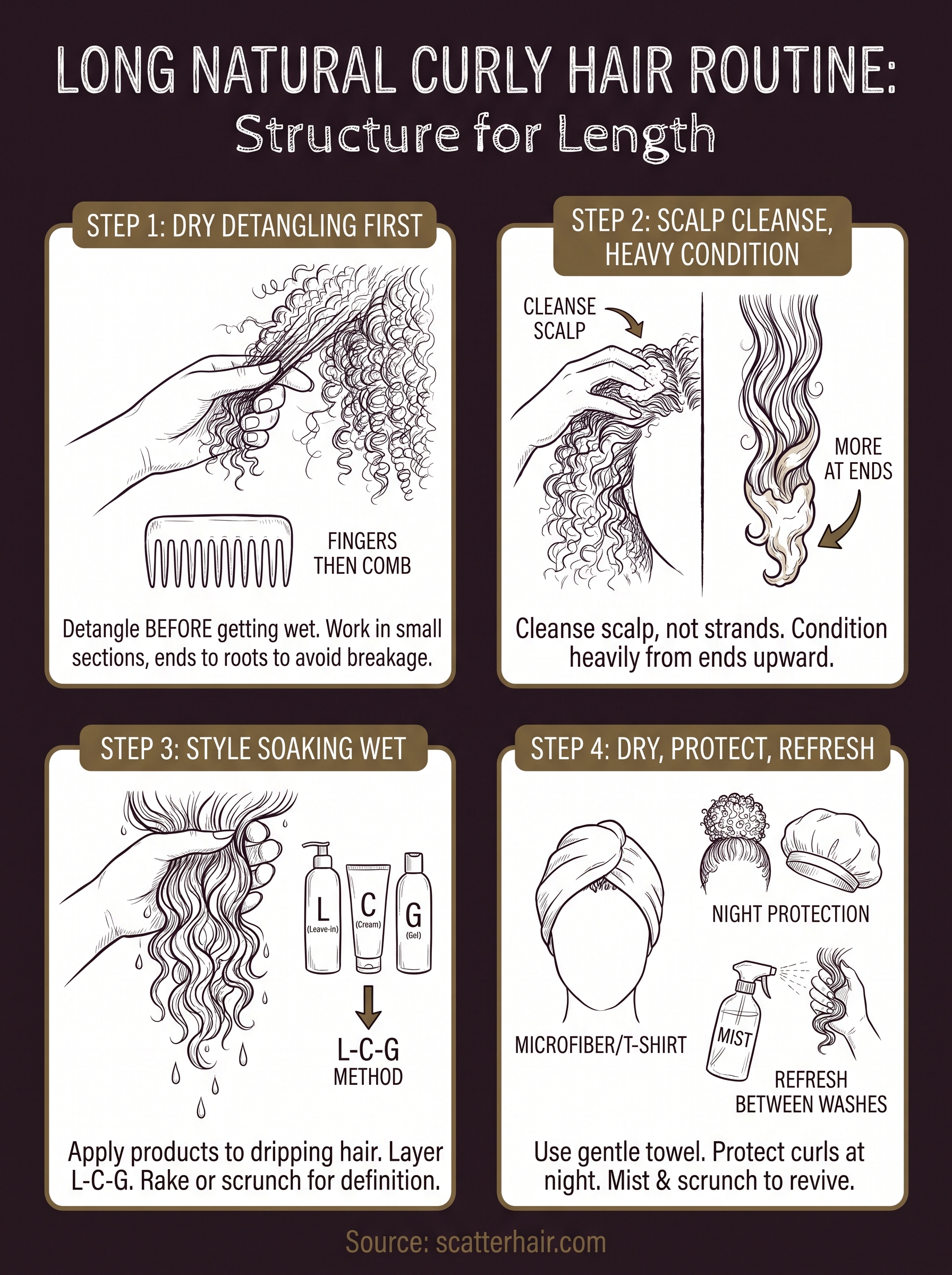 long natural curly hair routine infographic