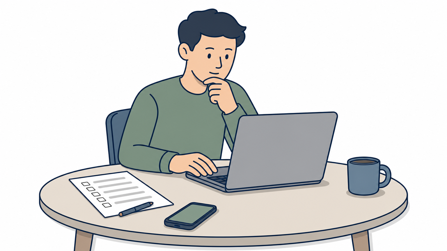 A person compares stump removal companies on a laptop while holding a printed checklist.