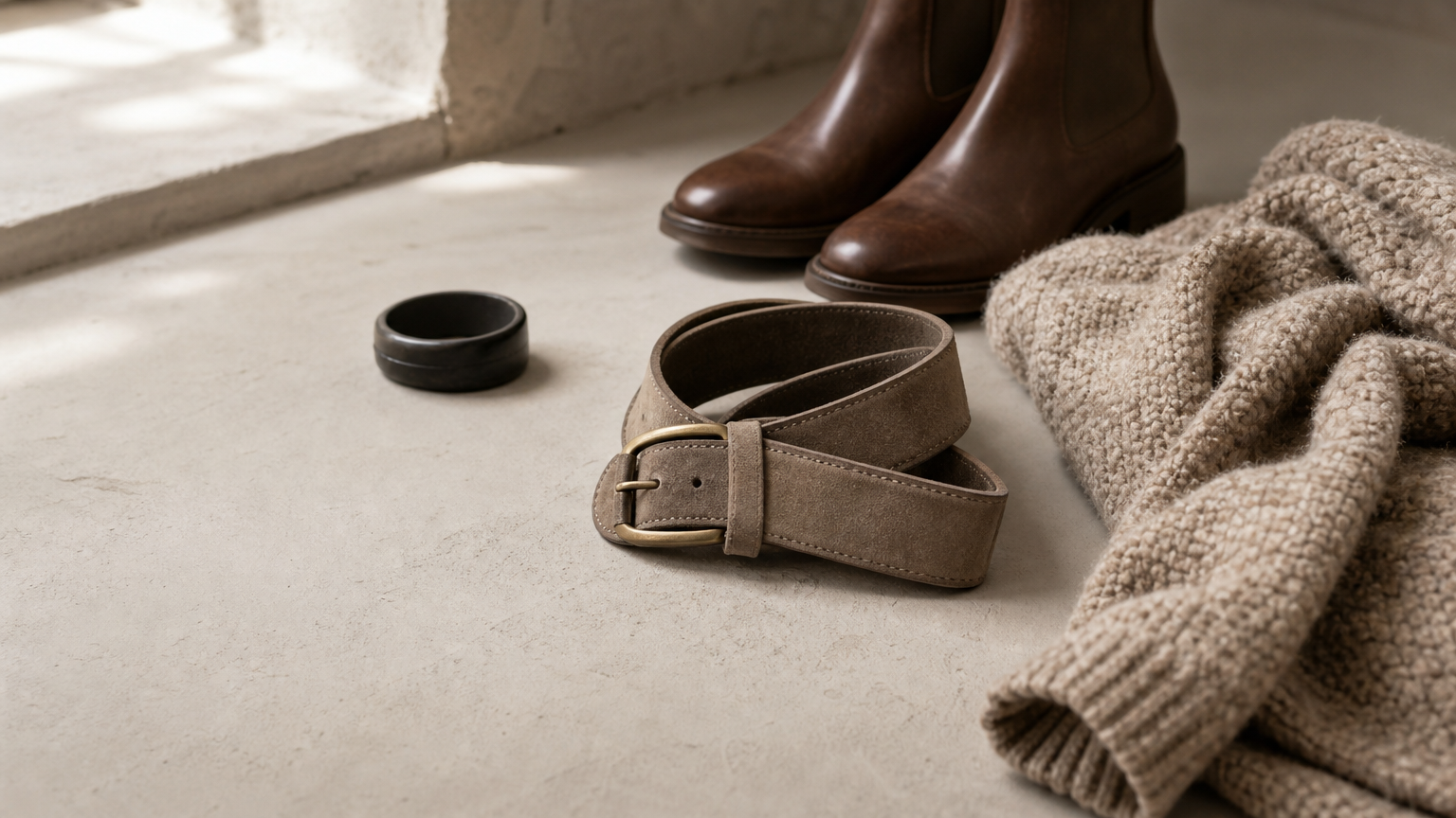 Ceinture en cuir suédé femme avec tenue automnale