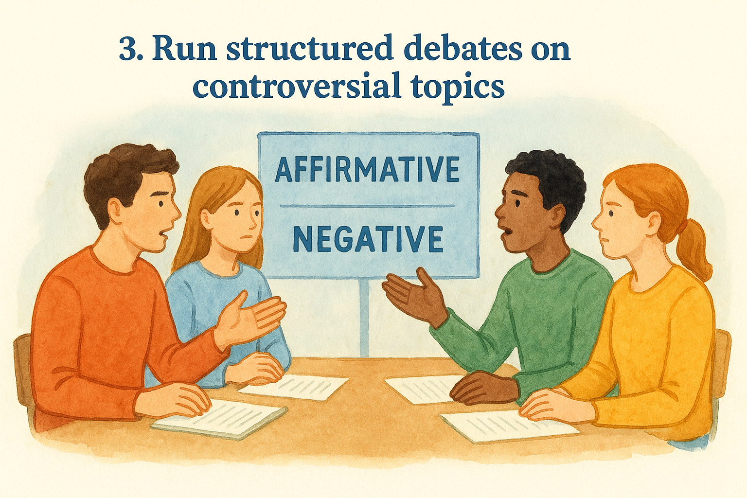 3. Run structured debates on controversial topics