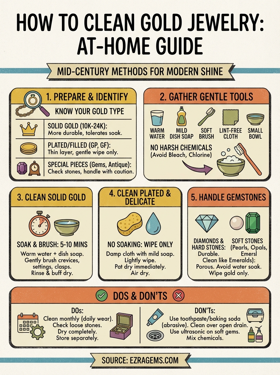 how to clean gold jewelry infographic