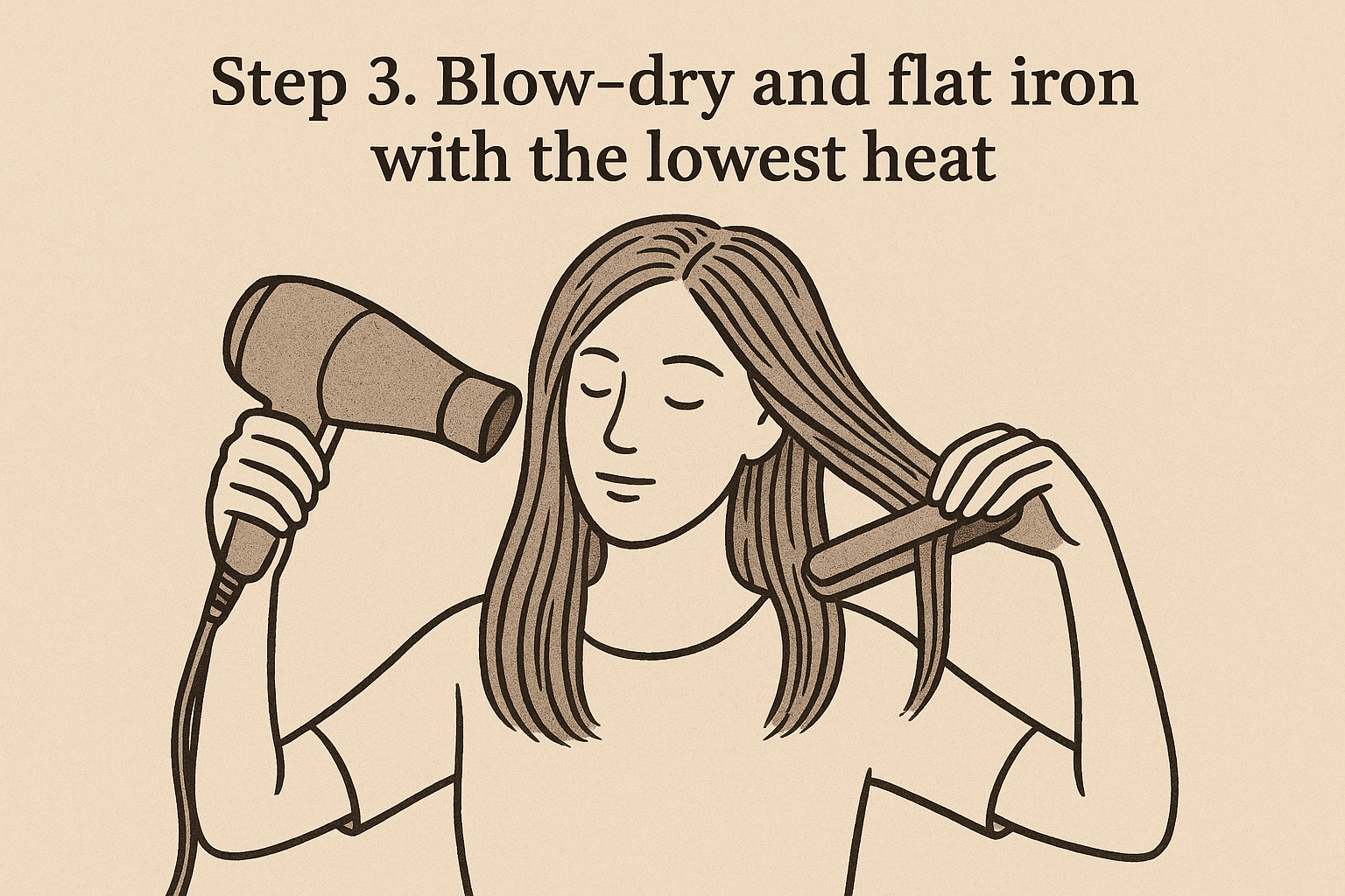 Step 3. Blow-dry and flat iron with the lowest heat