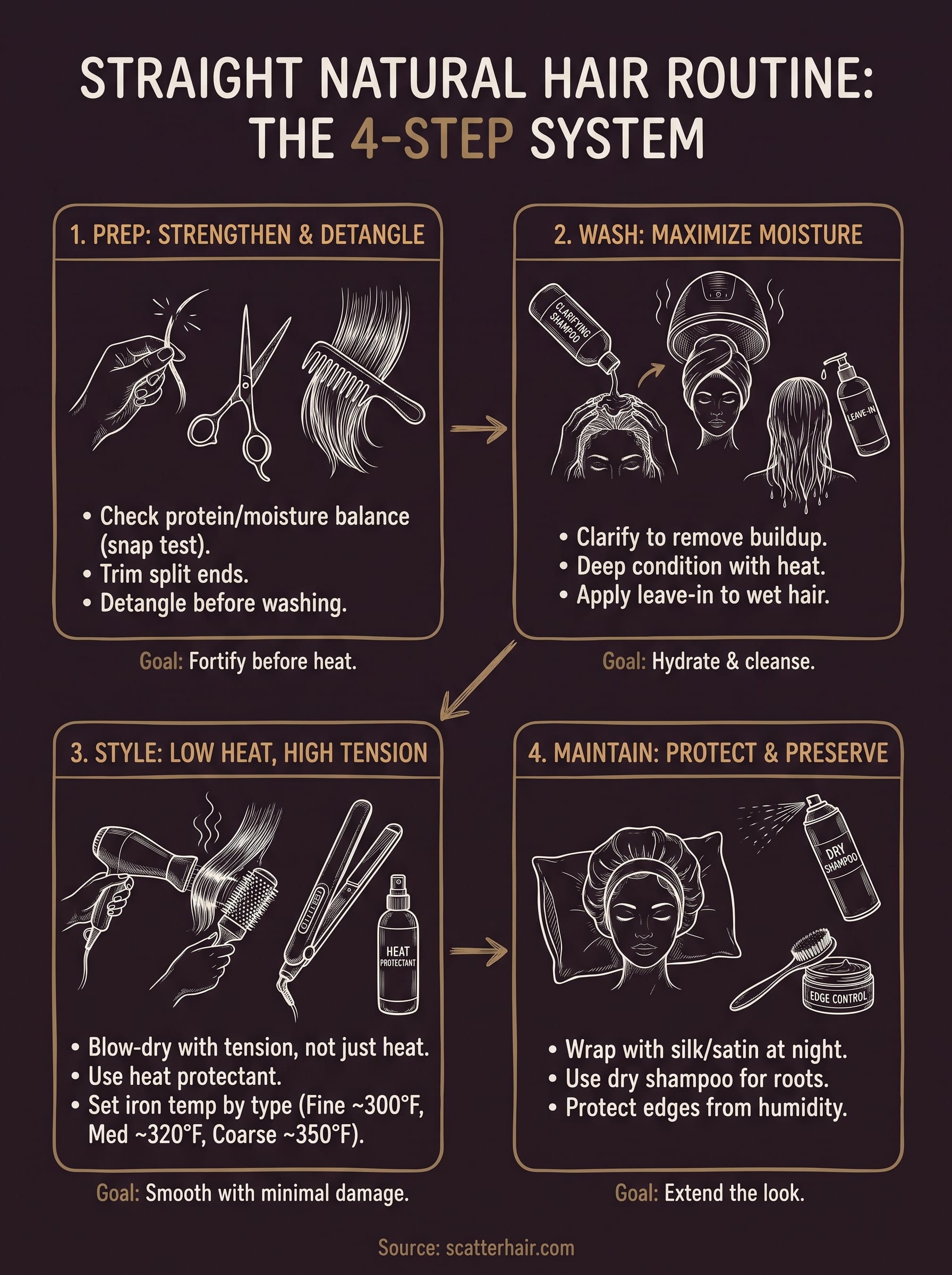 straight natural hair routine infographic