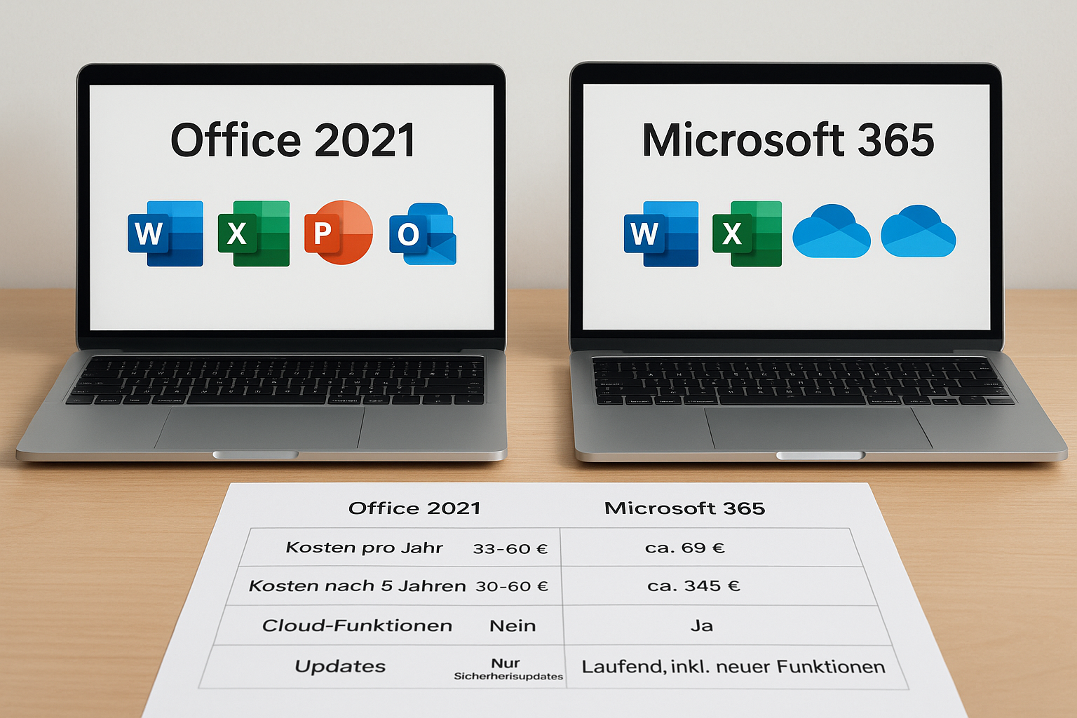 Office 2021 vs. Microsoft 365 im Kostenvergleich