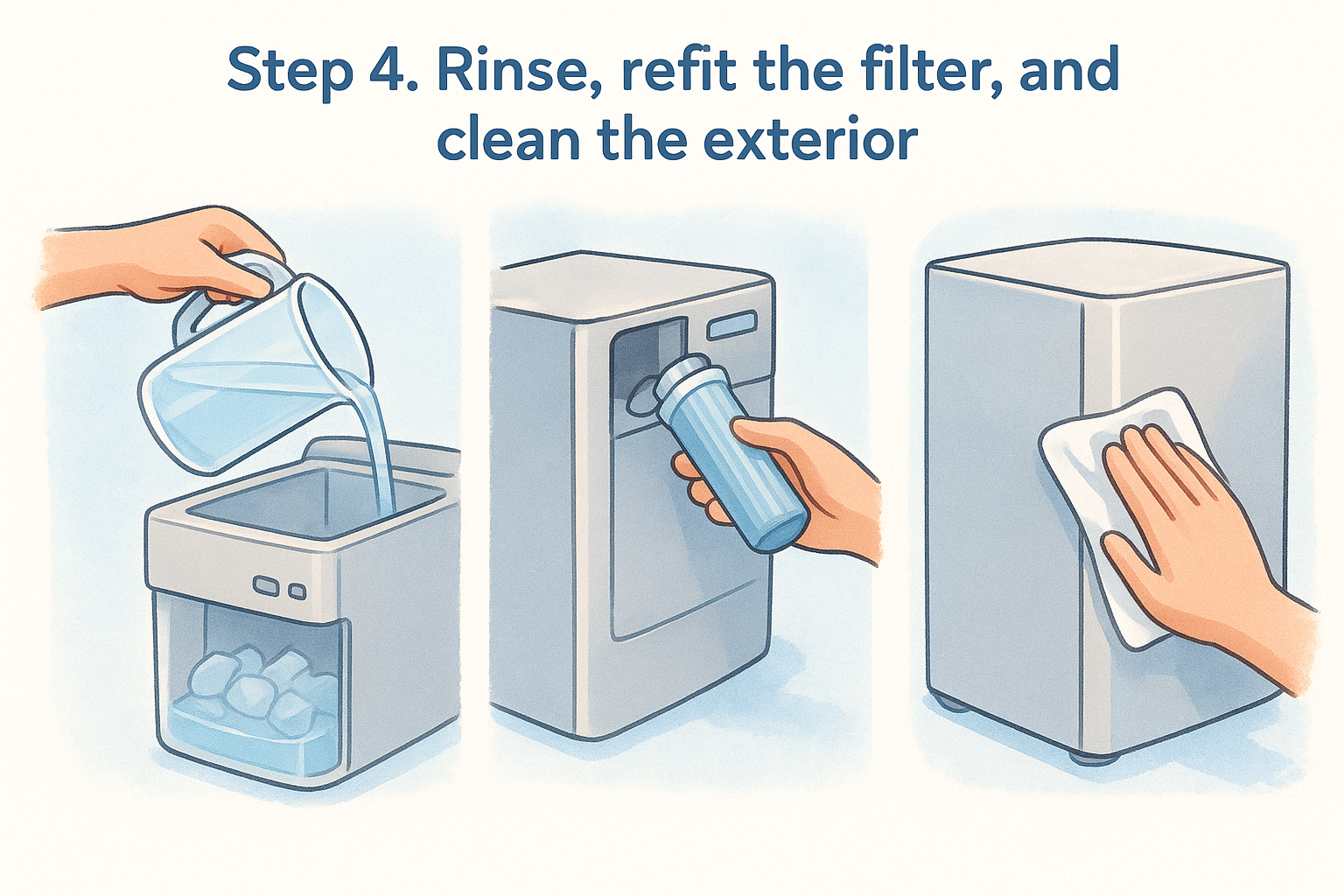 Step 4. Rinse, refit the filter, and clean the exterior