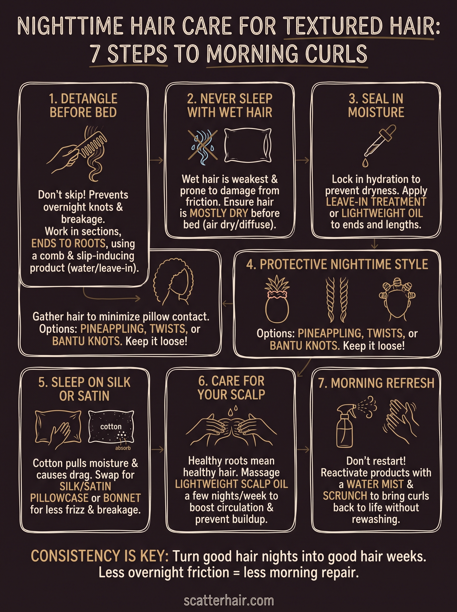 nighttime hair care routine infographic