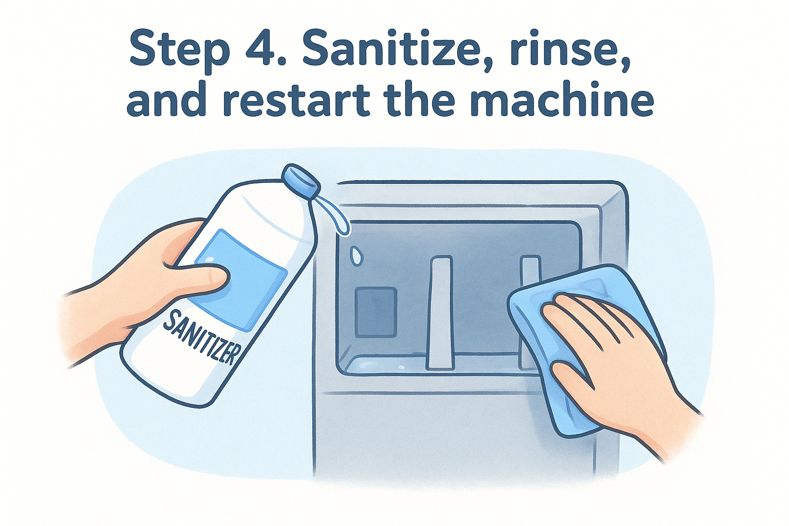Step 4. Sanitize, rinse, and restart the machine