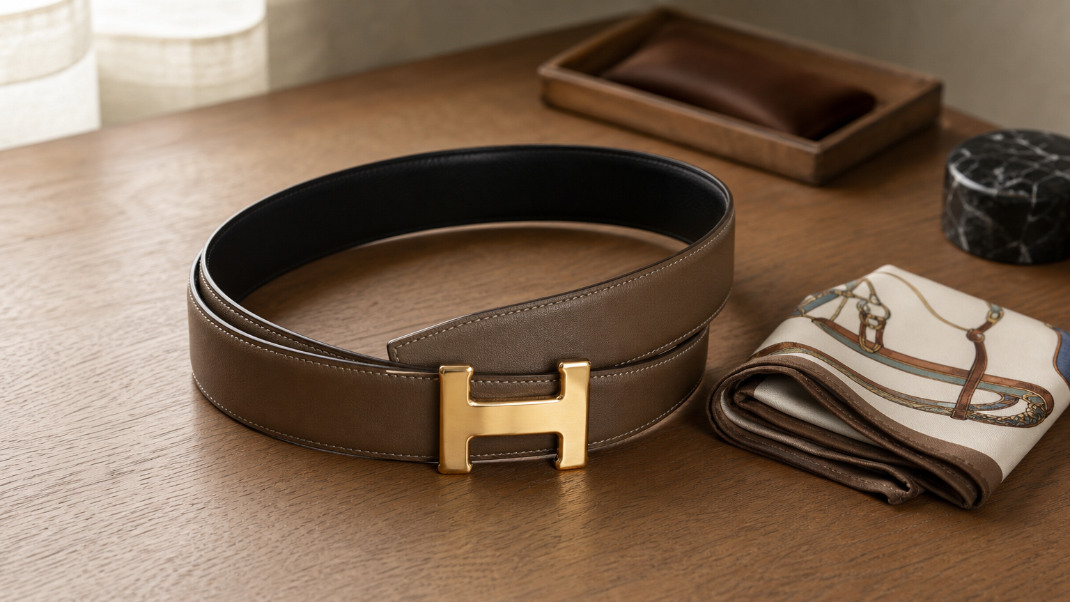 Ceinture femme de luxe avec boucle H inspirée de l'univers Hermès