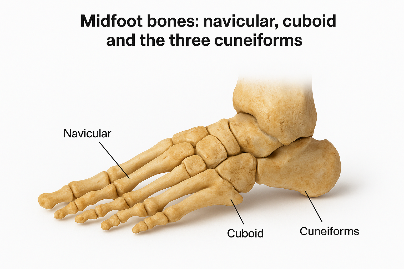 Midfoot bones: navicular, cuboid, and the three cuneiforms