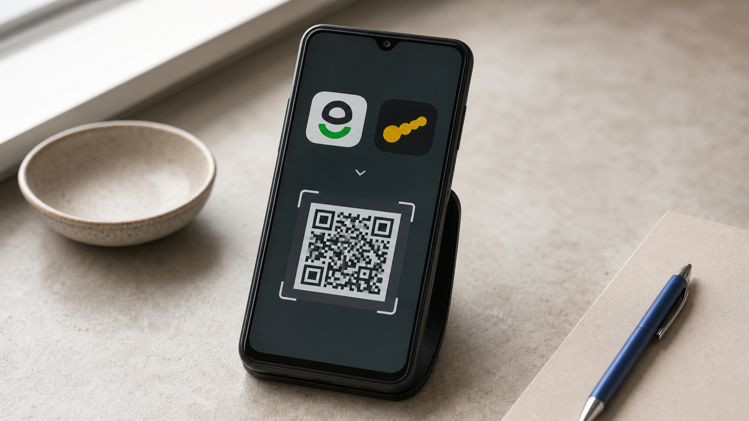 A smartphone displaying Easypaisa and JazzCash wallet apps with a QR code scanner.