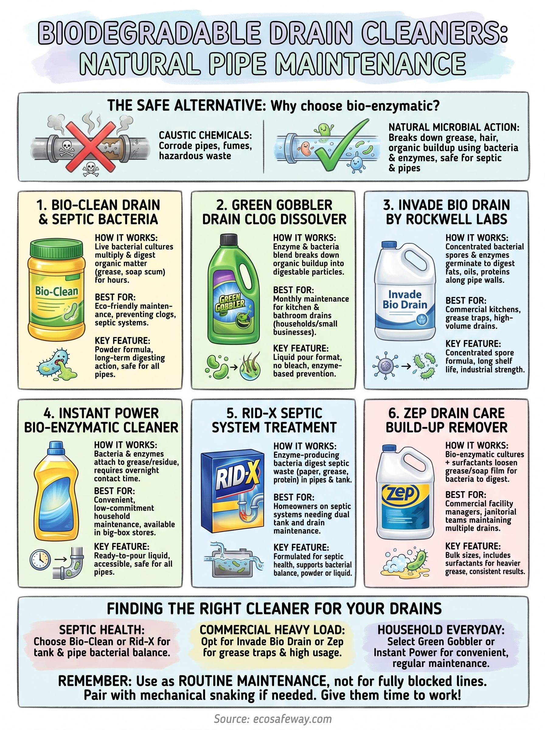 biodegradable drain cleaning products infographic