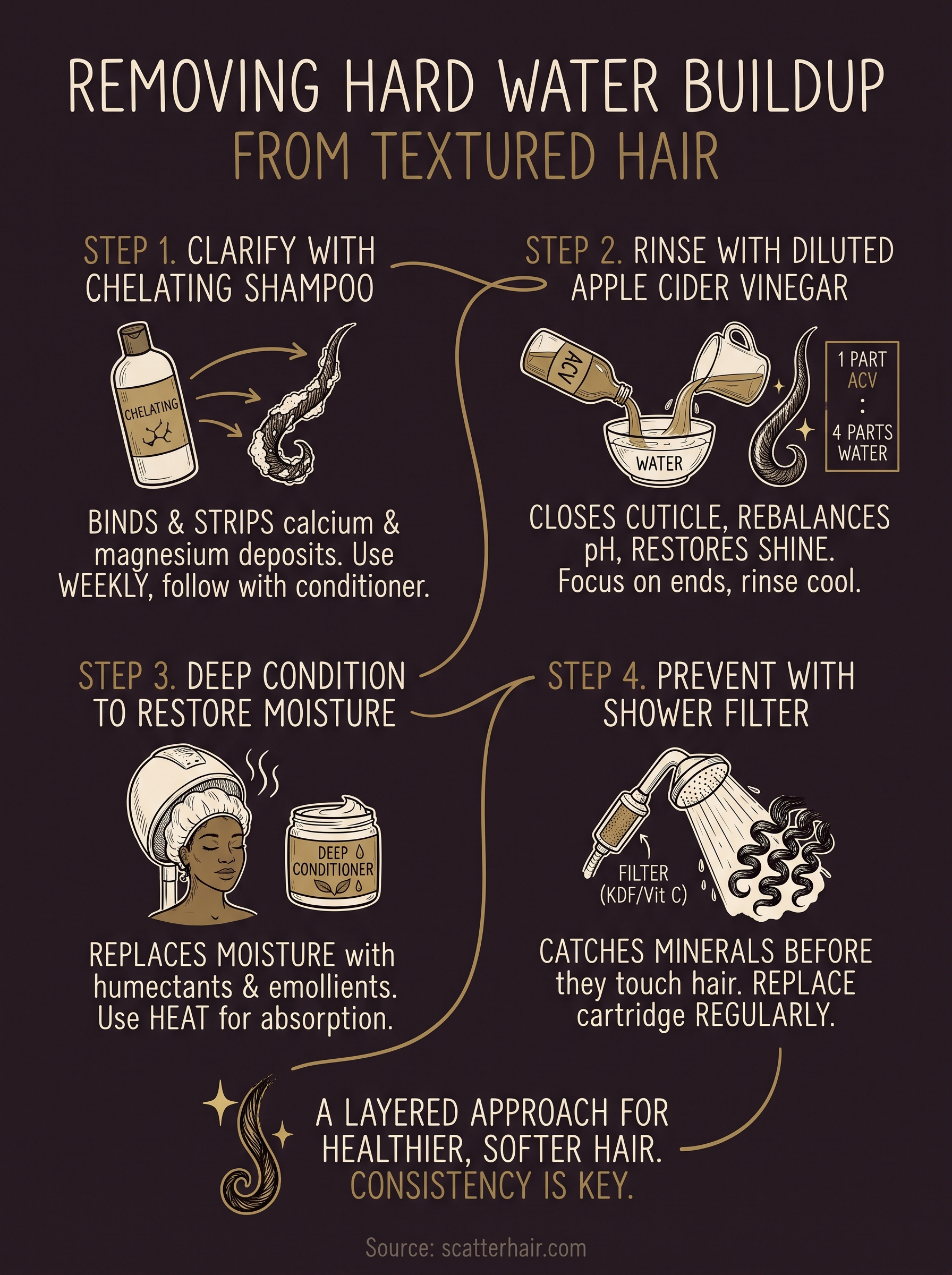 how to remove hard water buildup from hair infographic