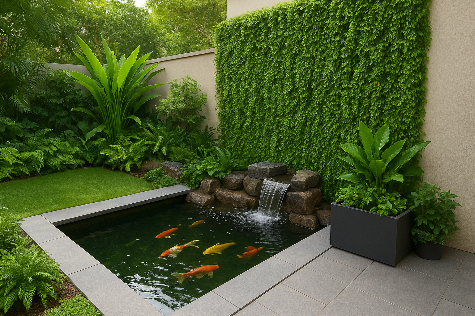 Water features and vertical greenery