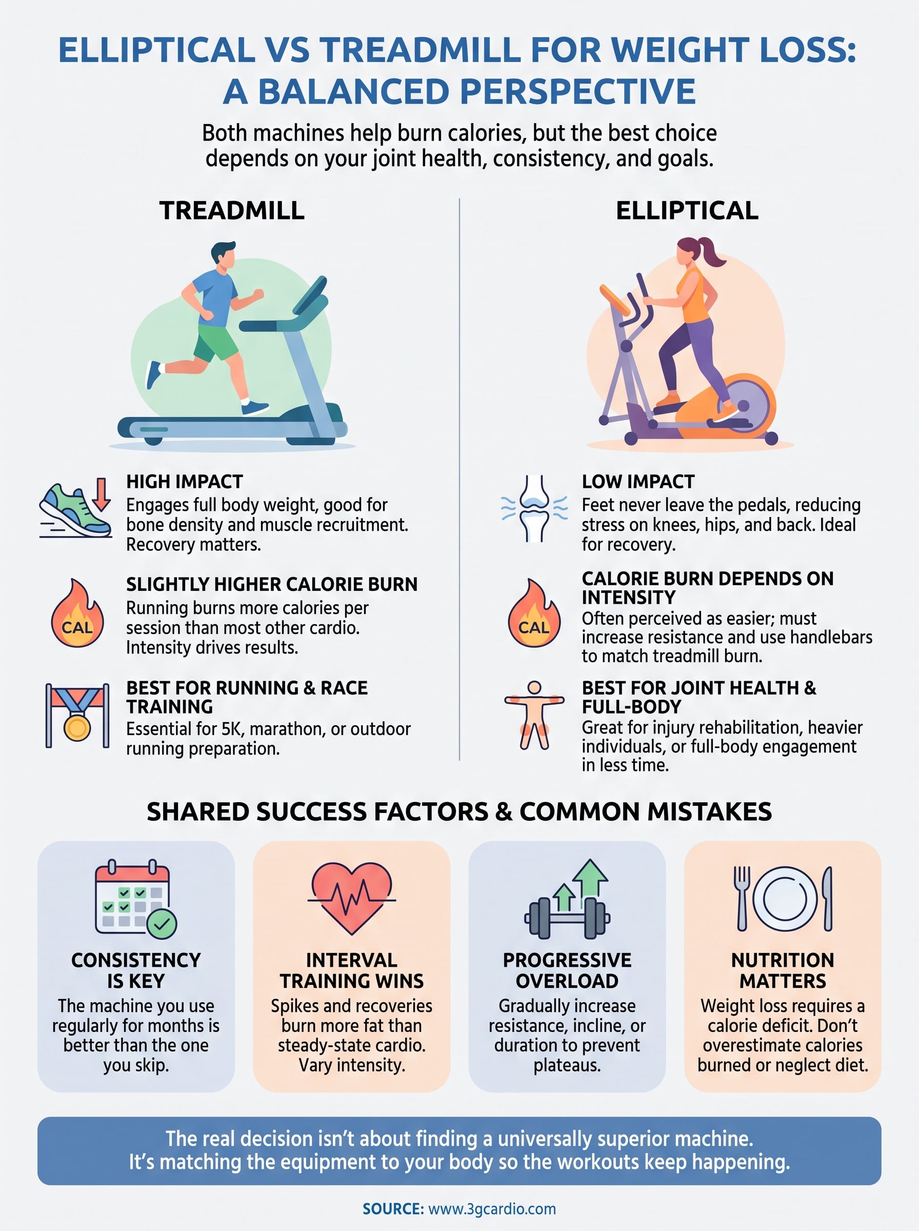 elliptical vs treadmill for weight loss infographic