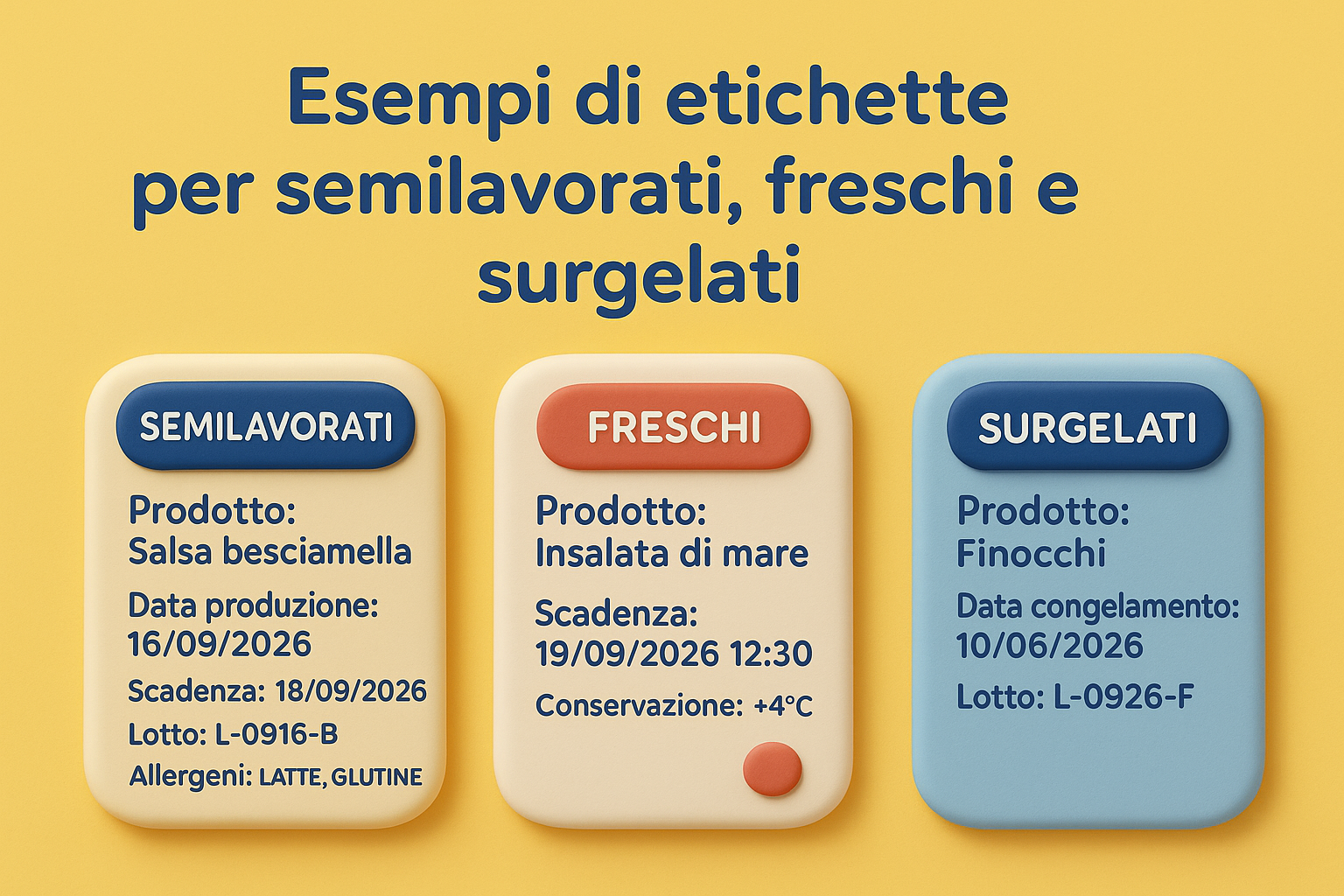 Esempi di etichette per semilavorati, freschi e surgelati
