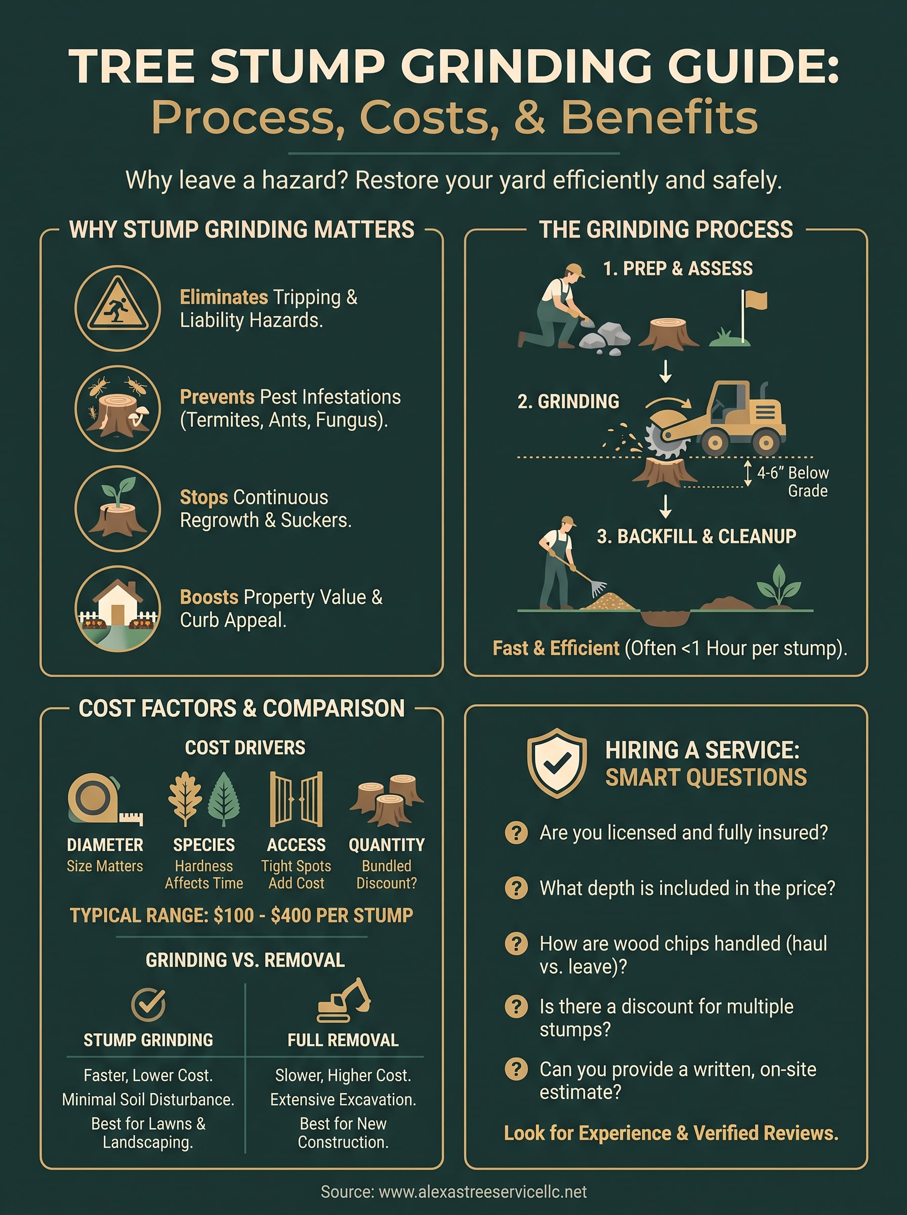 tree stump grinding service infographic